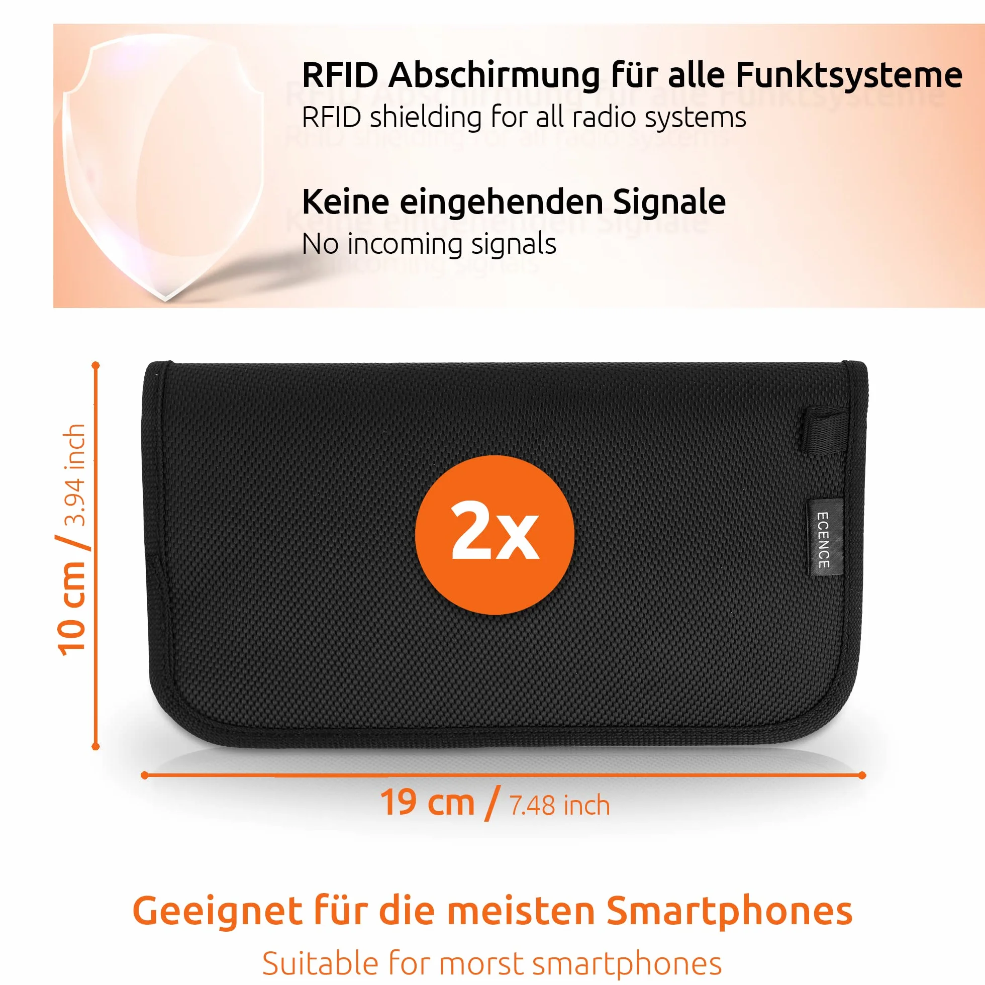 ECENCE 2x Etui RFID chroniÄ…ce przed promieniowaniem telefon komórkowy smartfon bez sygnaÅ‚u radio pokrowiec czarny