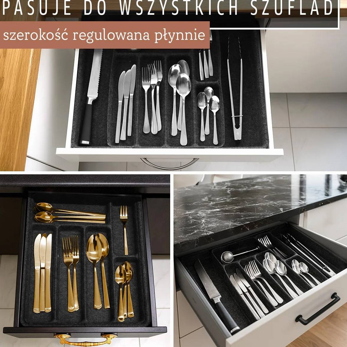 Organizer filcowy na sztućce regulowany 38x32-55 cm do szuflady kuchennej