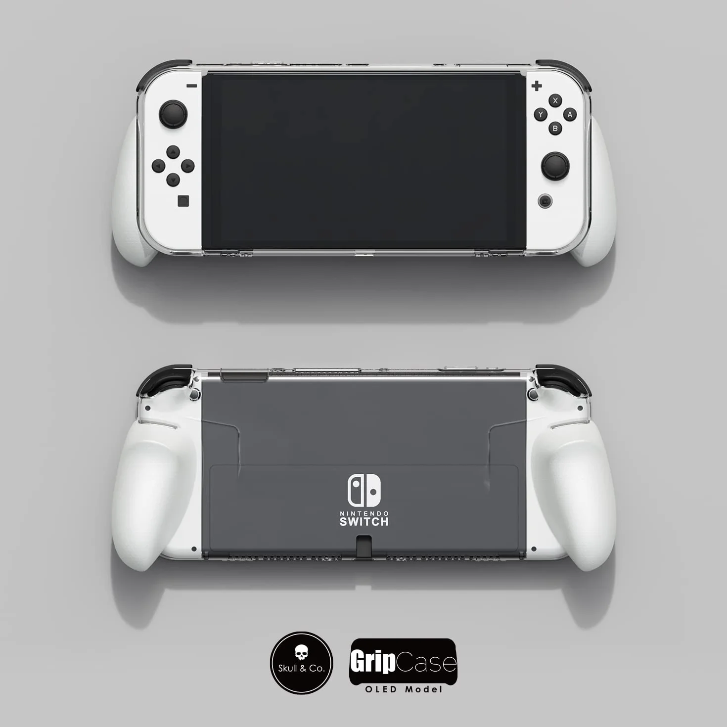 Skull & Co. GripCase OLED Bundle Nintendo Switch OLED Dockable Transparent Protective Case Interchangeable Grips Neon Blue+Neon Red