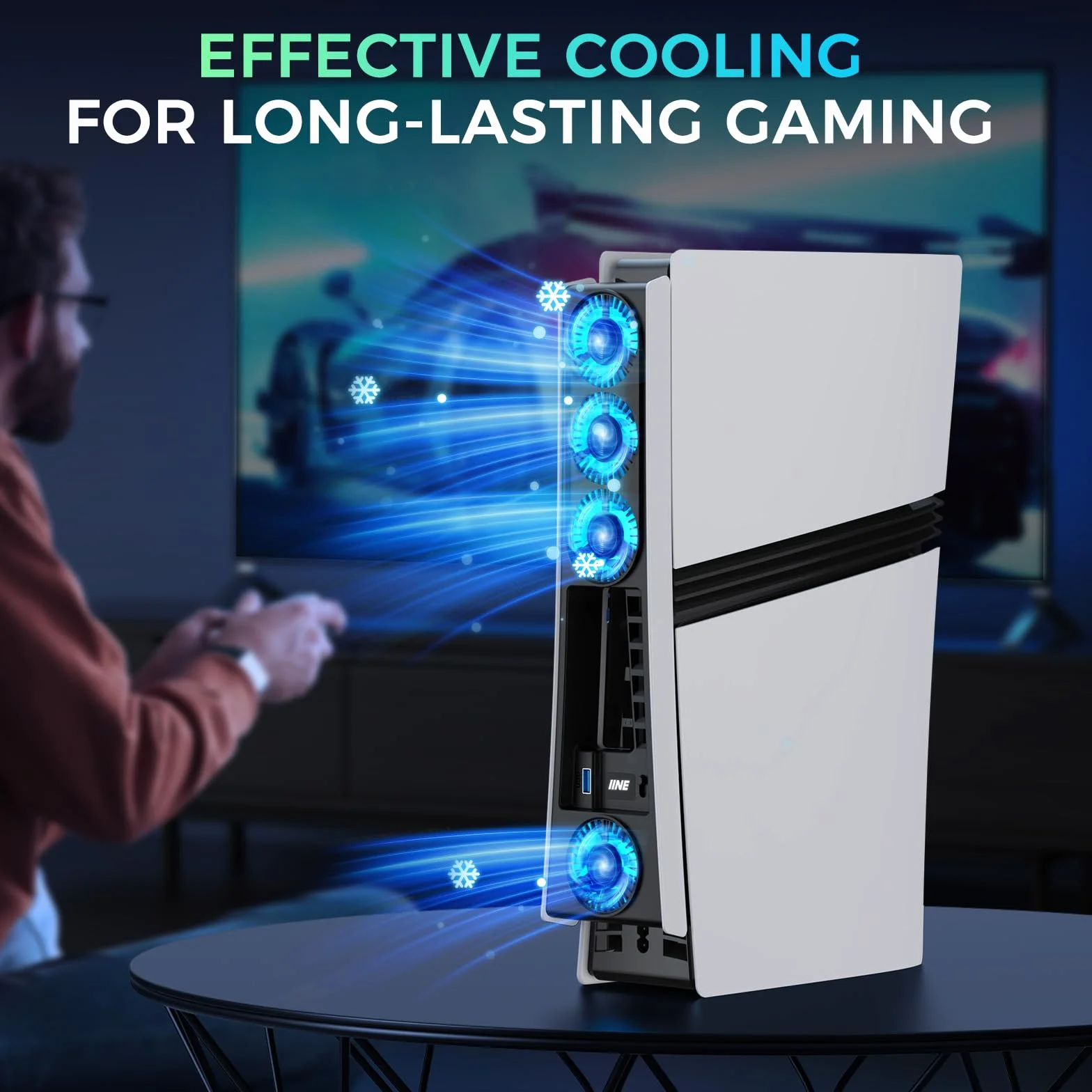 Wentylator chłodzący do PS5 Pro, wydajny wentylator chłodzący z regulowaną prędkością/światłem LED, akcesoria chłodzące PS5 PRO z portem USB 3.0