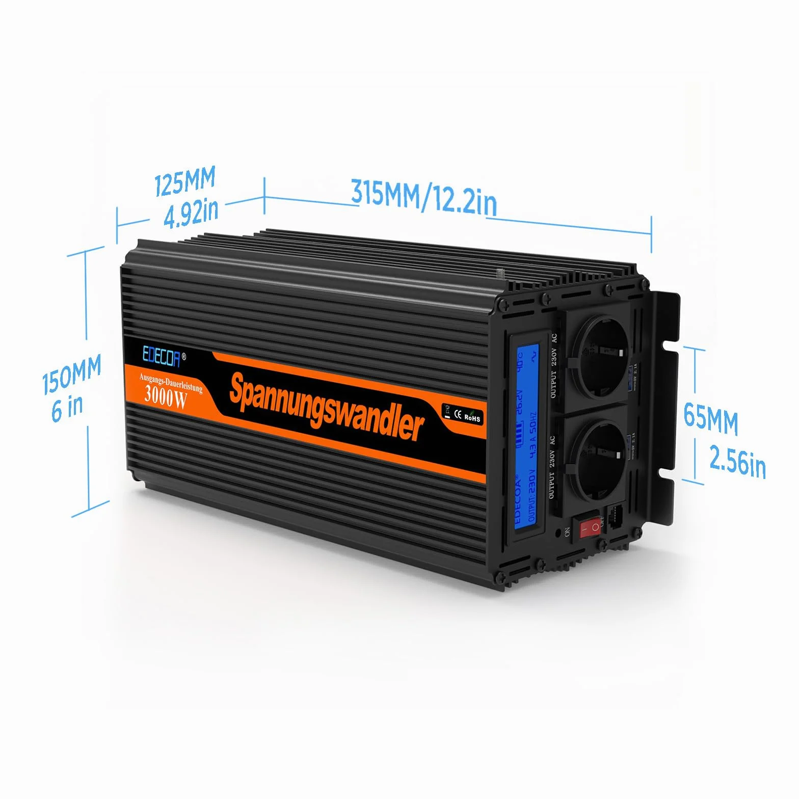 EDECOA 3000W/6000W, Zmodyfikowany Falownik Sinusoidalny 24V/230V, Moc Znamionowa 3000 Watów 24V DC do 230V AC Inwerter Solarny z Pilotem Zdalnego Sterowania, Dostępne Interfejsy USB i Typu-C