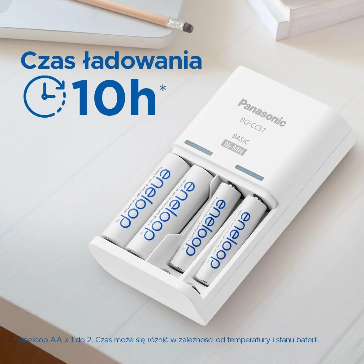 Panasonic eneloop BQ-CC51Cic eneloop Basic do 2 lub 4 akumulatorów AA/AAA Ni-MH z 2 wskaźnikami LED i 6 funkcjami bezpieczeństwa, w zestawie z 4 akumulatorami eneloop AAA/Micro, min. 800 mAh