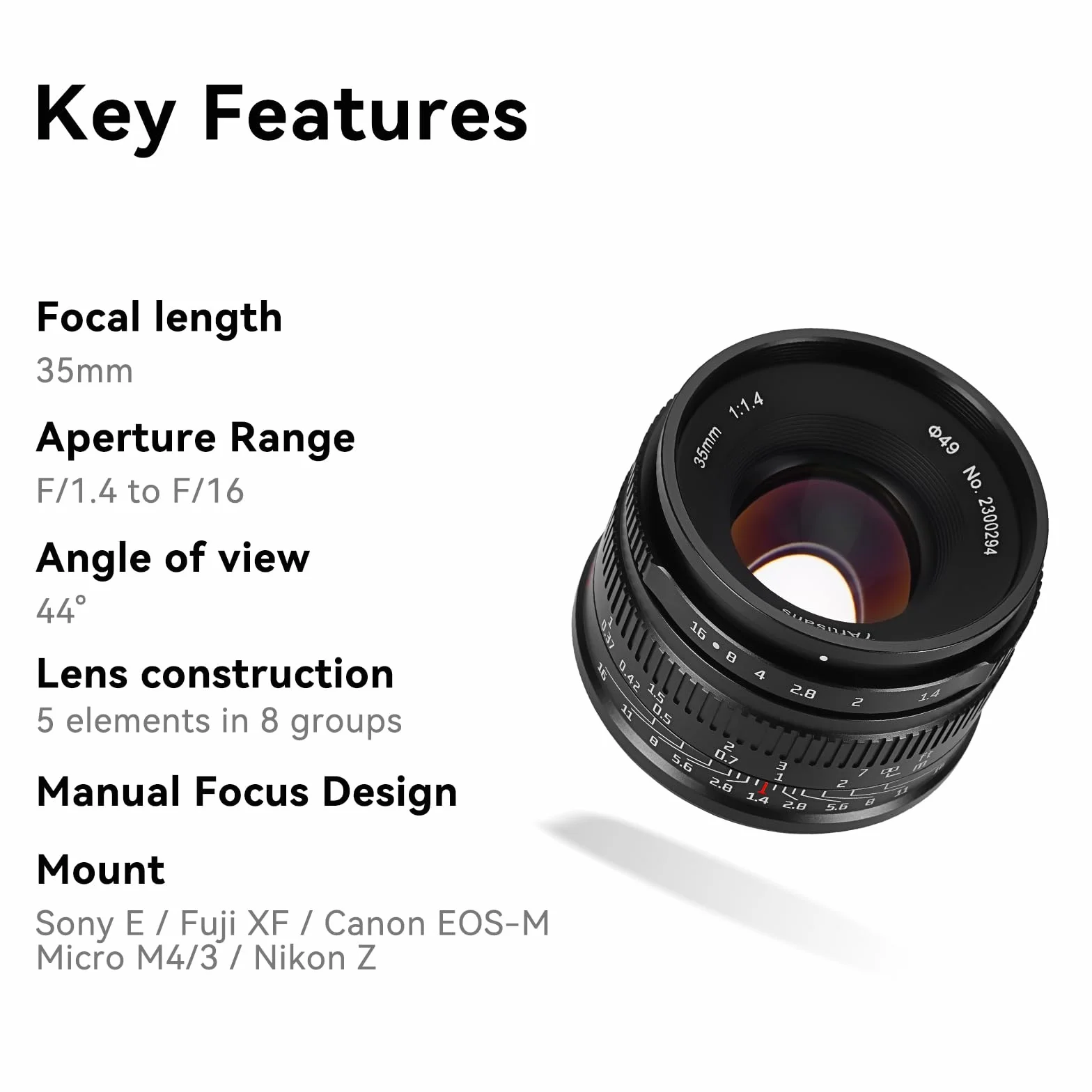7artisans F1.4 Mark II APS-C Duży otwór 35 mm Ręczny obiektyw ustawiania ostrości do Sony E Mount bez lustra A6500 A6300 A6100 A6000 A5100 A5000 A9 NEX3N NEX5T NEX5R