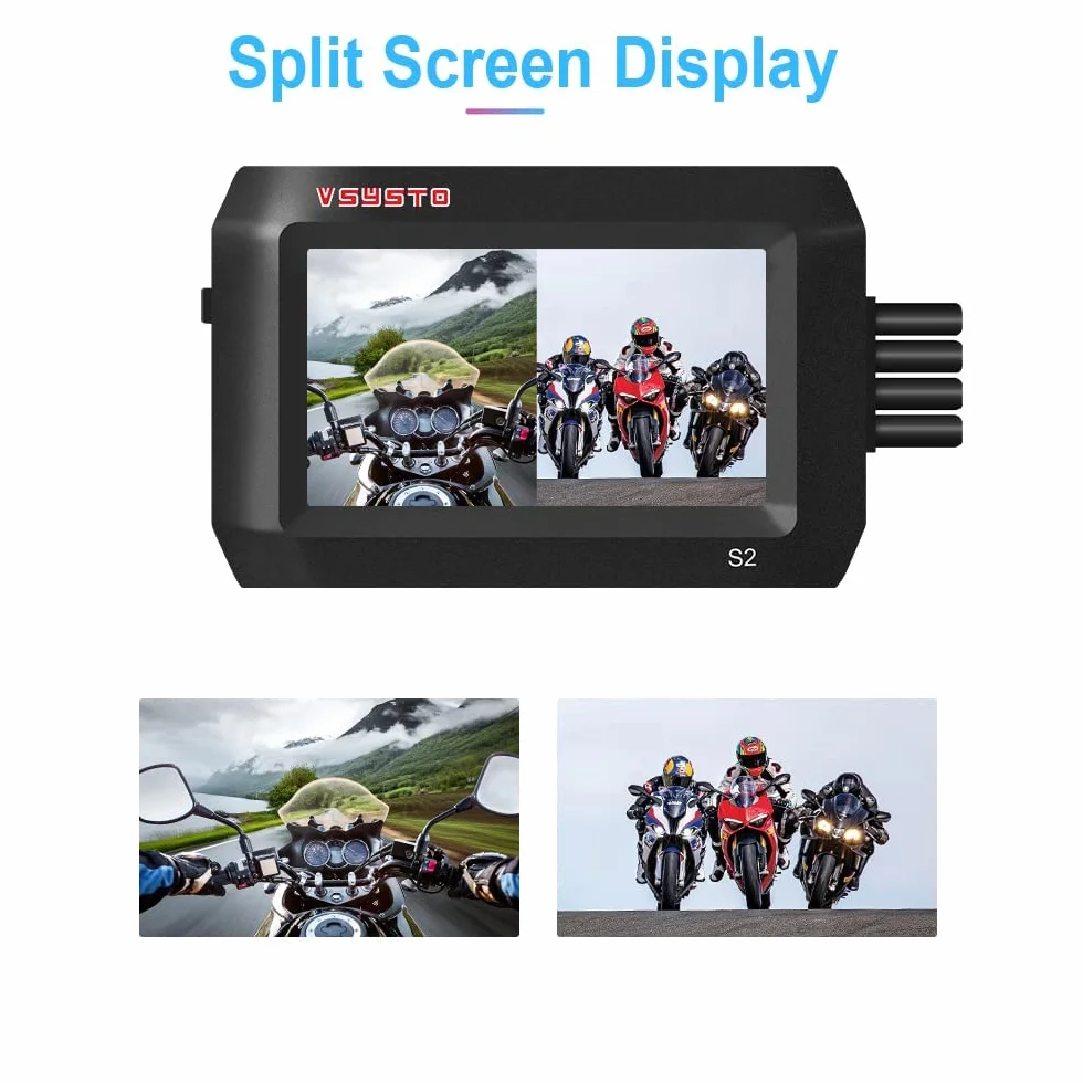 VSYSTO Rejestrator Jazdy Motocyklem Nadzór Parkowania Flameout Video Podwójna Kamera Przednia i Tylna 1080P 140 ° Szeroki kąt 3-calowy Ekran IPS WiFi GPS Pełne Ciało Wodoodporny Noktowizorz