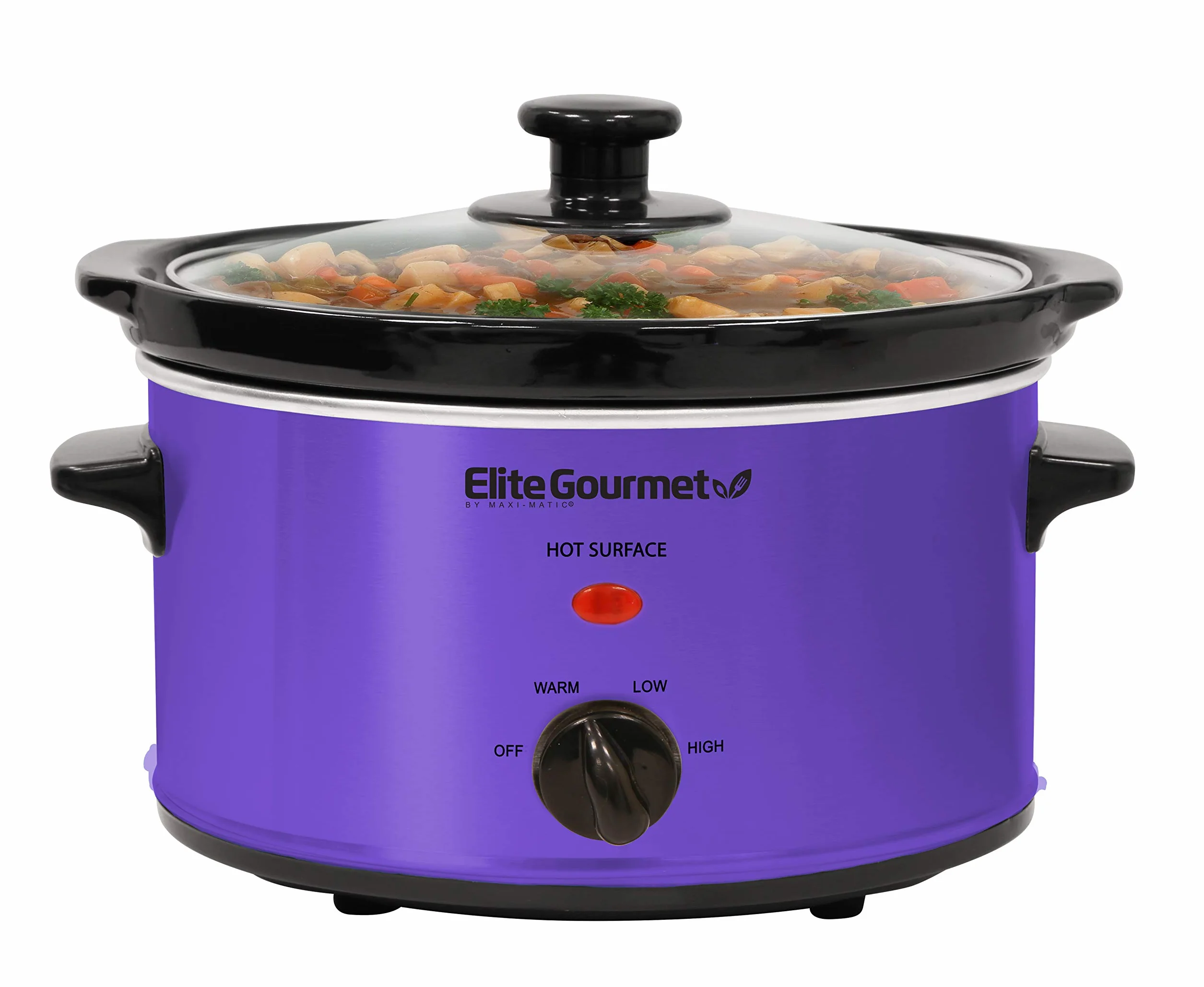 Elite Gourmet MST-275XP Wolnowar Elektryczny 2,27 l Regulowana Temperatura Szklana Pokrywka Fioletowy