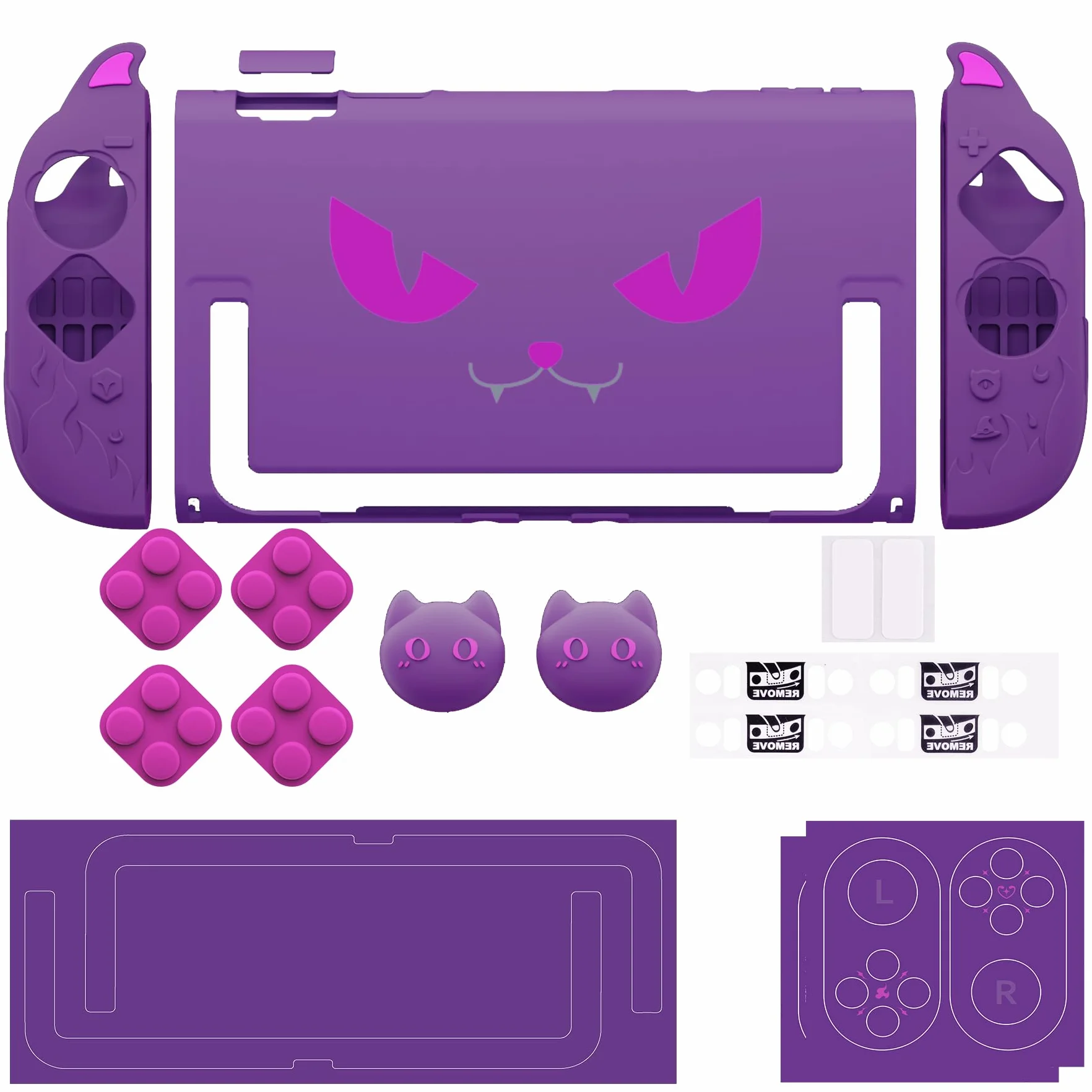 PlayVital Etui Ochronne do Switch 2 z Silikonowymi Nakładkami na Joycon, Joysticki i Naklejkami - Fioletowy