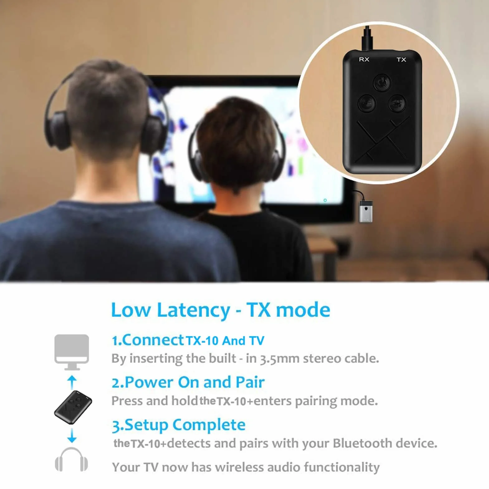 RX-TX-10 2-w-1 samochodowy sprzęt audio Bluetooth 4.2 Adapter 3,5 mm A2DP nadajnik radiowy stereo odbiornik podwójny strumień wielopunktowy mały rozmiar Plug and Play