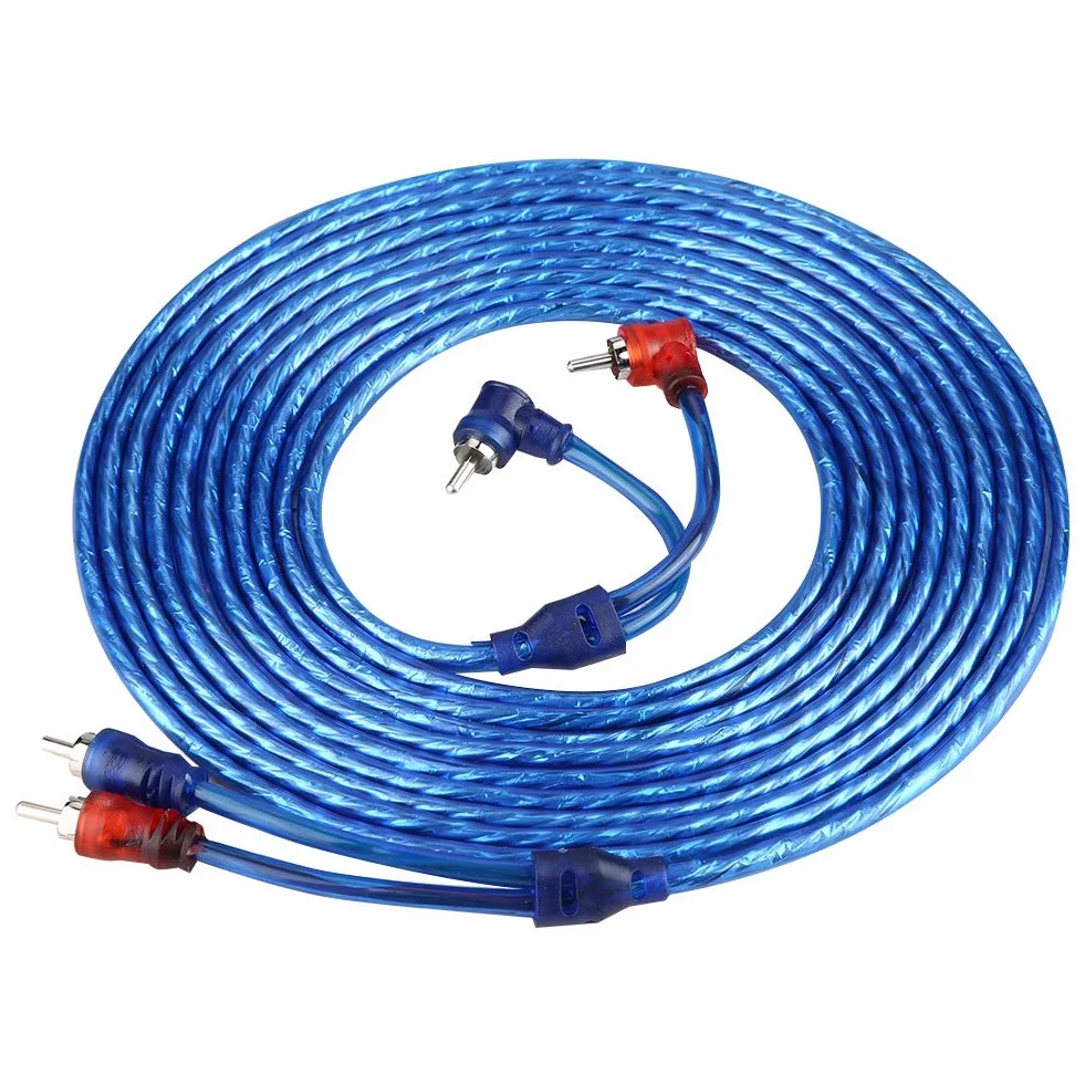 Qiilu 5 Meter Car-Audio-Kabel, AUTO Car Blue Transparentes Cinch-Audio-Verbindungskabel Ultra Flexibel