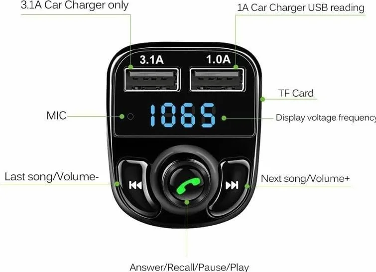 Transmiter FM samochodowy Bluetooth Dual USB ładowarka samochodowa bezprzewodowy odbiornik radiowy wyświetlacz LED