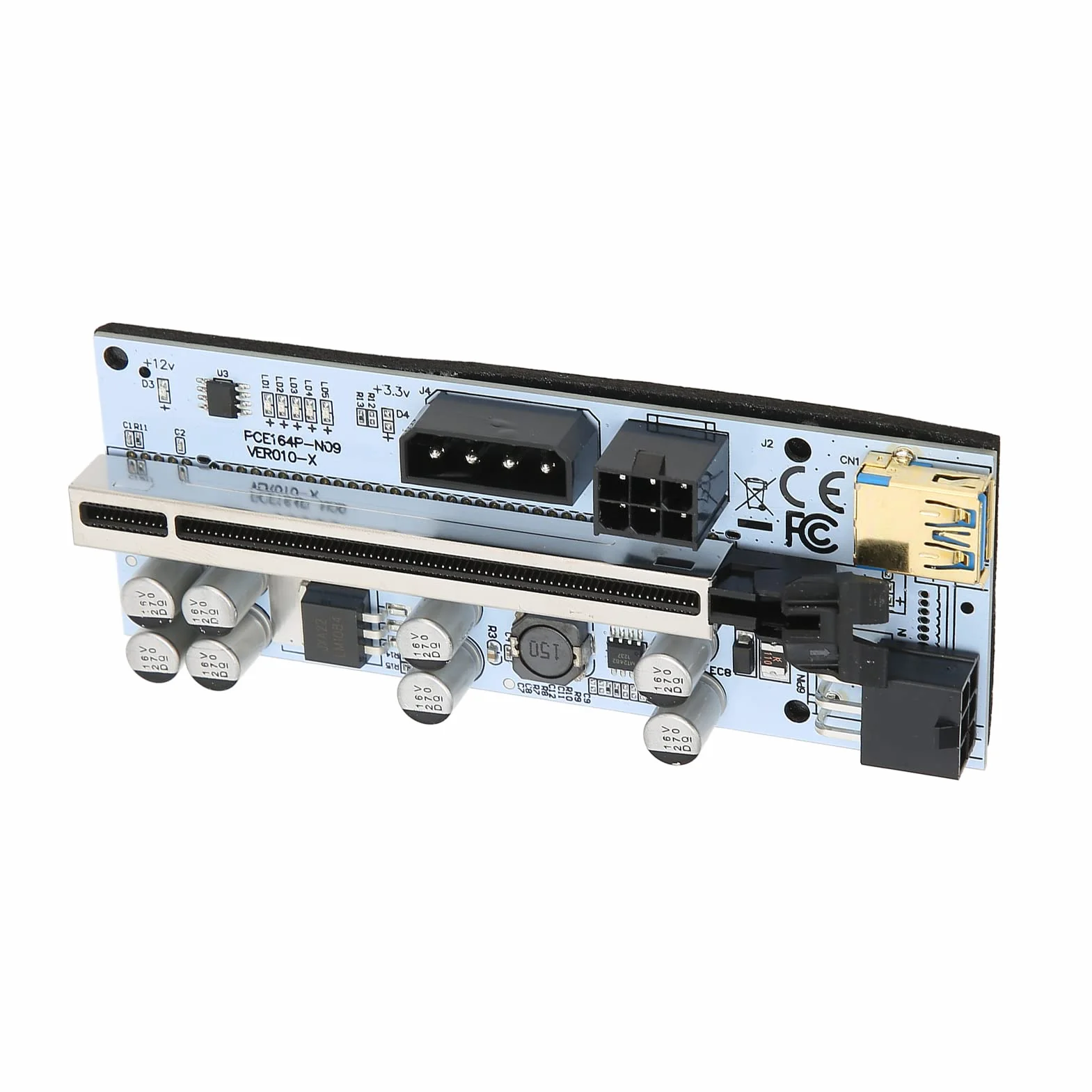 Kabel PCIE Riser, PCIE X1 do PCIE X16 GPU Riser Kabel Przedłużający 6 PIN Zasilany, do Platform Górniczych - Czarny
