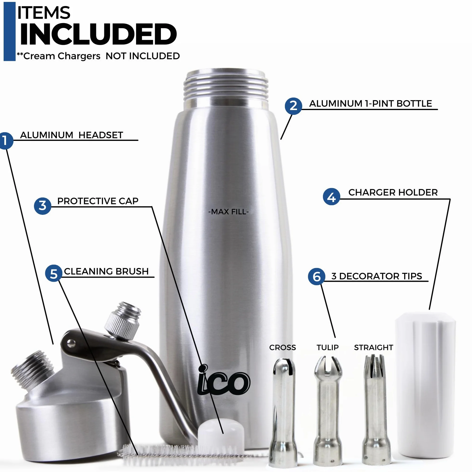 Aluminiowy Syfon Do Bitej Śmietany 500ml Profesjonalny Dozownik Kremów