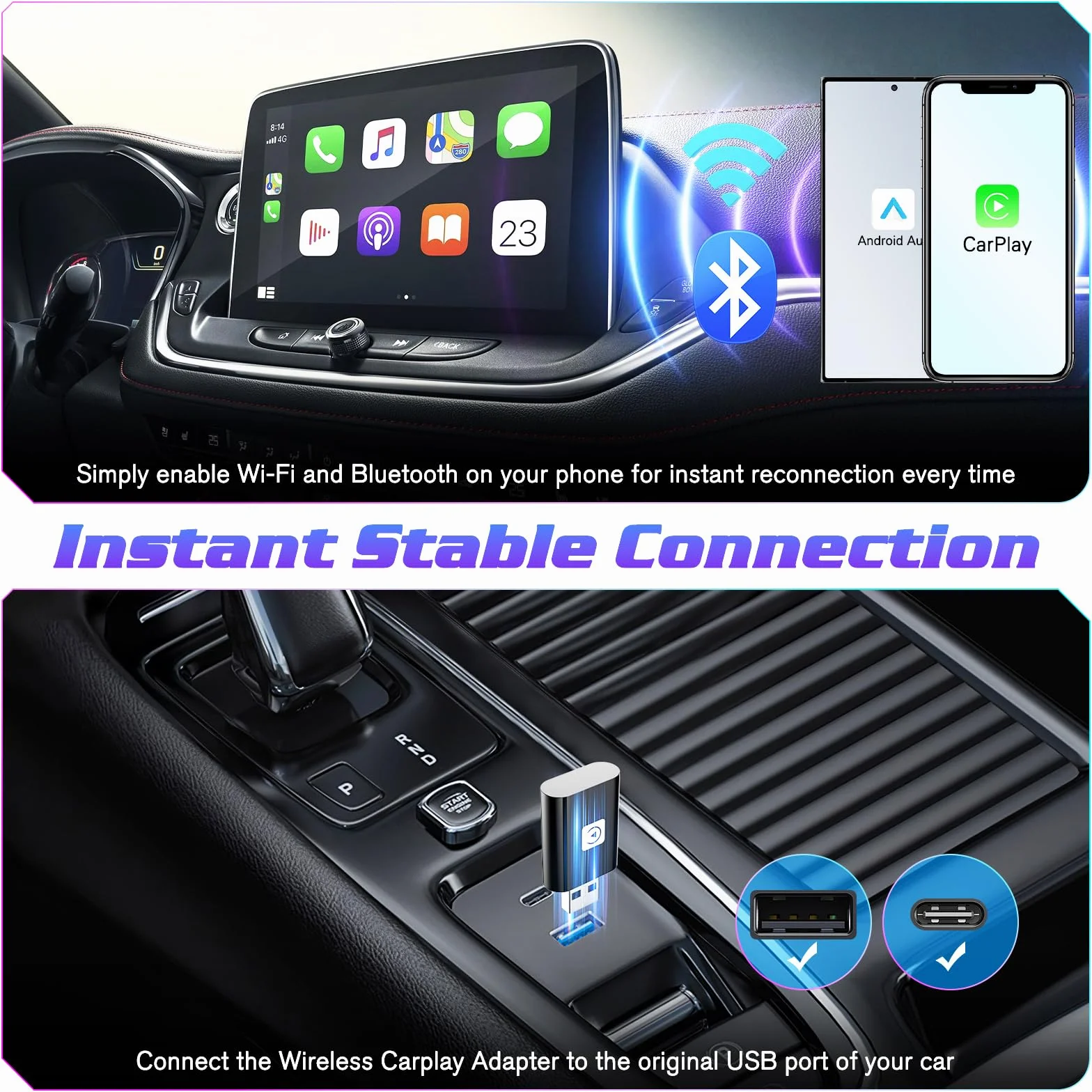 Mini Wireless Carplay Adapter UK for iPhone, 2025 Stable Universal Wireless carplay Adapter, Fast Convert Factory Wired to Wireless CarPlay Dongle Cars for Apple for iOS (NOT for Android)