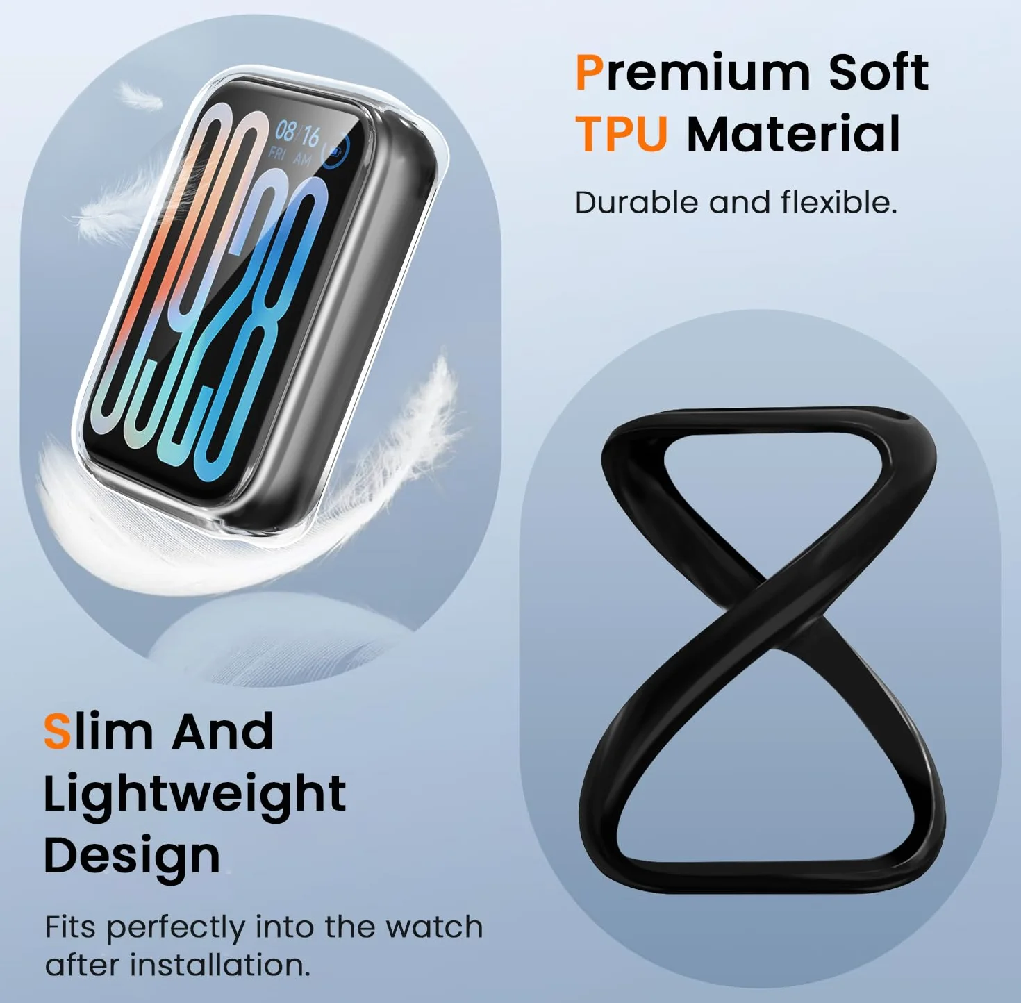 iVoler 3 sztuki przezroczystego etui z folią ochronną do Xiaomi Smart Band 9 Pro/Xiaomi Mi Band 9 Pro, pełne pokrycie, ultra cienki miękki futerał TPU, 2 przezroczyste 1 czarny
