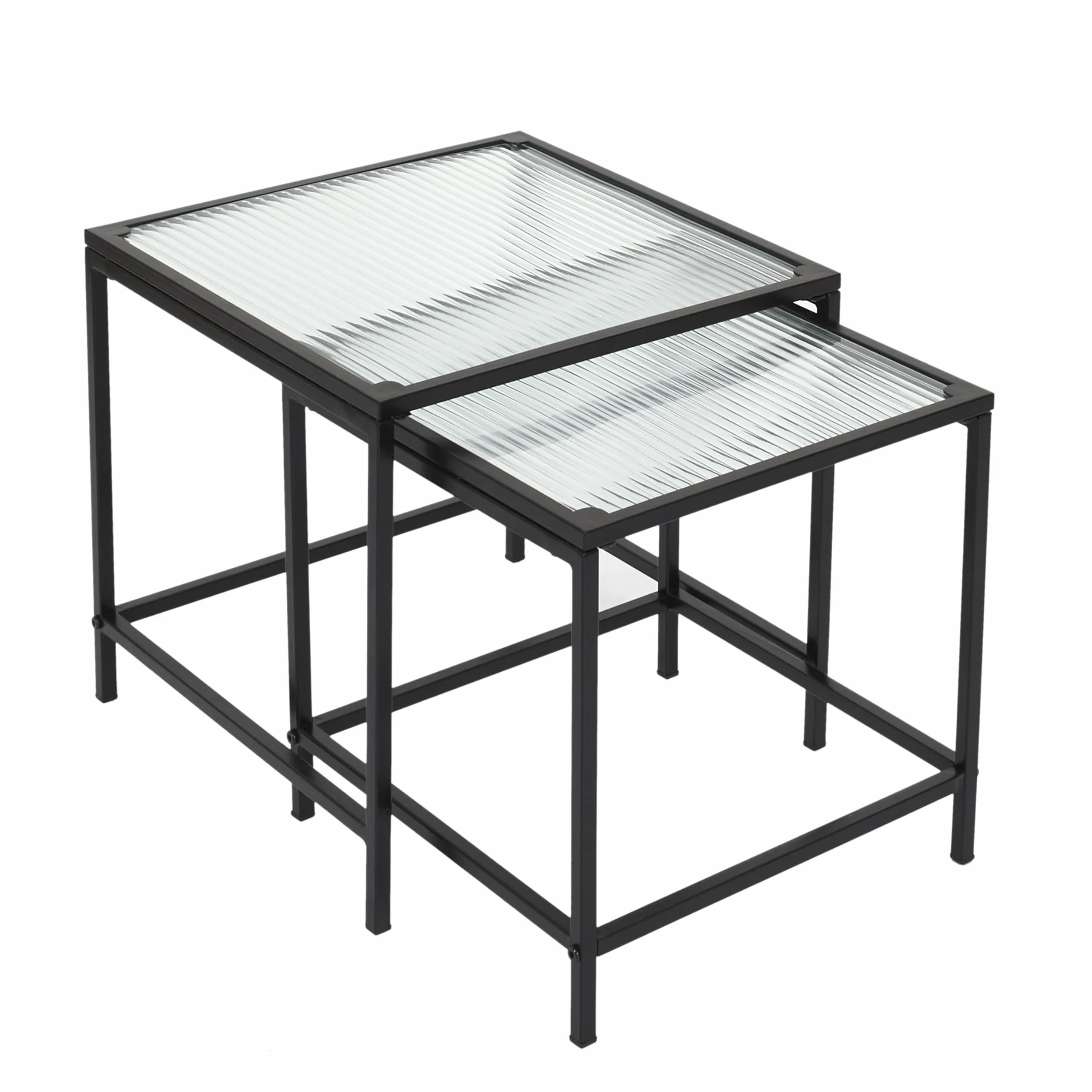 HOME DECO FACTORY HD7195 Stół Gigogne Tekstura X2 Appoint Salon, Metal, Czarny-Szkło, 40x38x40 cm