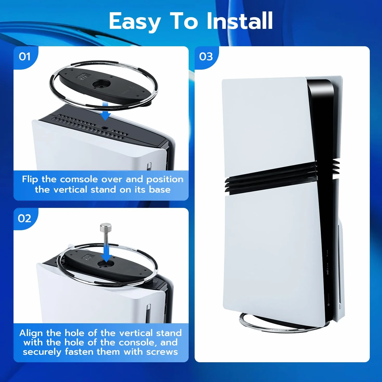 Stojak pionowy do konsol PS5/PS5 Pro/PS5 Slim, pionowa okrągła podstawa uniwersalna podstawka na biurko do wszystkich konsol P5 Disc i Digital Editions - srebrny
