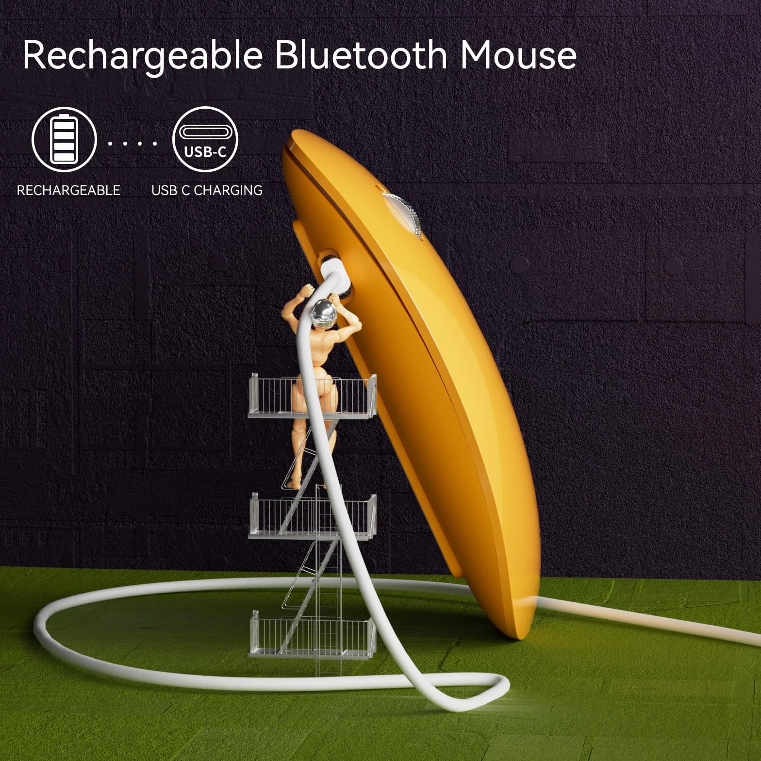 Uiosmuph Mysz Bluetooth, ładowalna mysz bezprzewodowa, cicha trójtrybowa mysz bezprzewodowa (podwójny Bluetooth 5.1 + 2.4 GHz) z odbiornikiem USB, do laptopa/iPada/PC/Maca-Pomarańczowy
