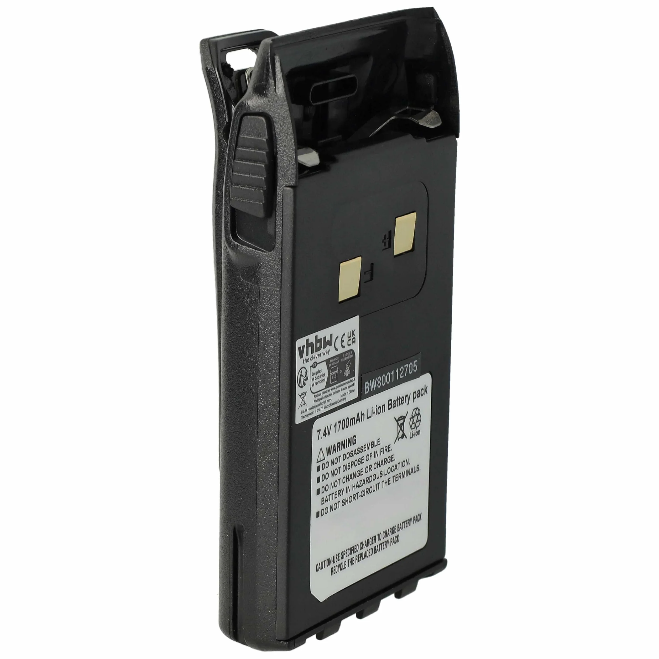vhbw 1 x bateria kompatybilna z Wouxun KG-UVD1P, KG-UV6D, radio KG-UVD1 (1700mAh, 7,4V, Li-ion) + klips