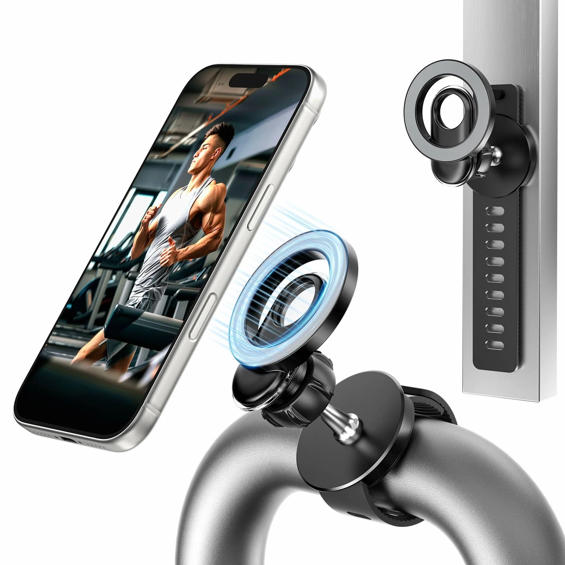 Itramax Uchwyt na Telefon do Wózka,360° Magnetyczny Uchwyt,Regulowany Pasek,Na Kierownicę Roweru/Gym dla Magsafe iPhone 17 16 15 14 13 12,Smartfony,Peloton,Bieżnia,Wózek,Wózek Sklepowy/Golfowy