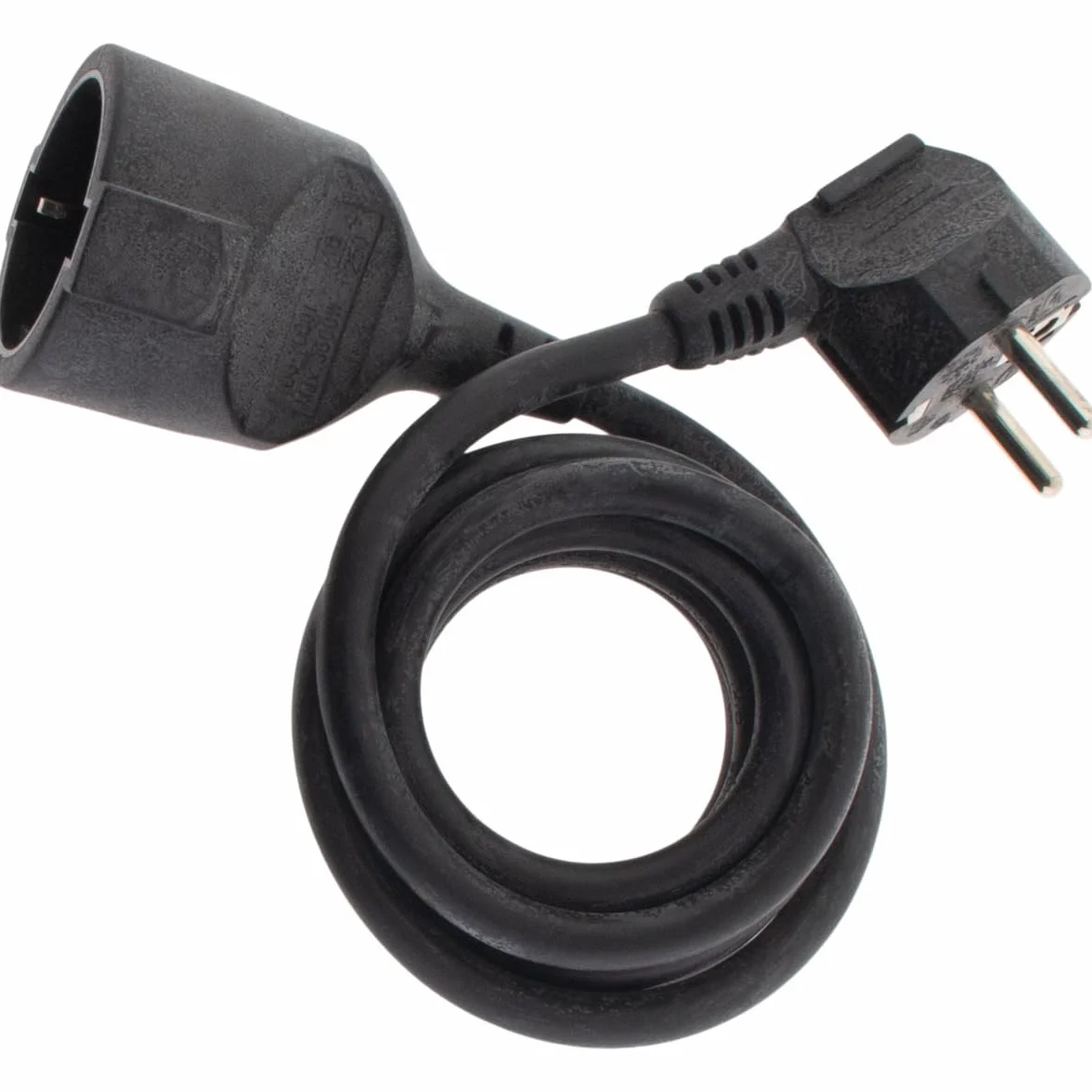 Zenitech, Schuko Przewód przedłużający HO5VV-F 3G1.5mm² 2m Czarny, Przewód elektryczny ze wzmocnioną izolacją do użytku wewnątrz pomieszczeń, Maksymalna moc 3680W przy 230V