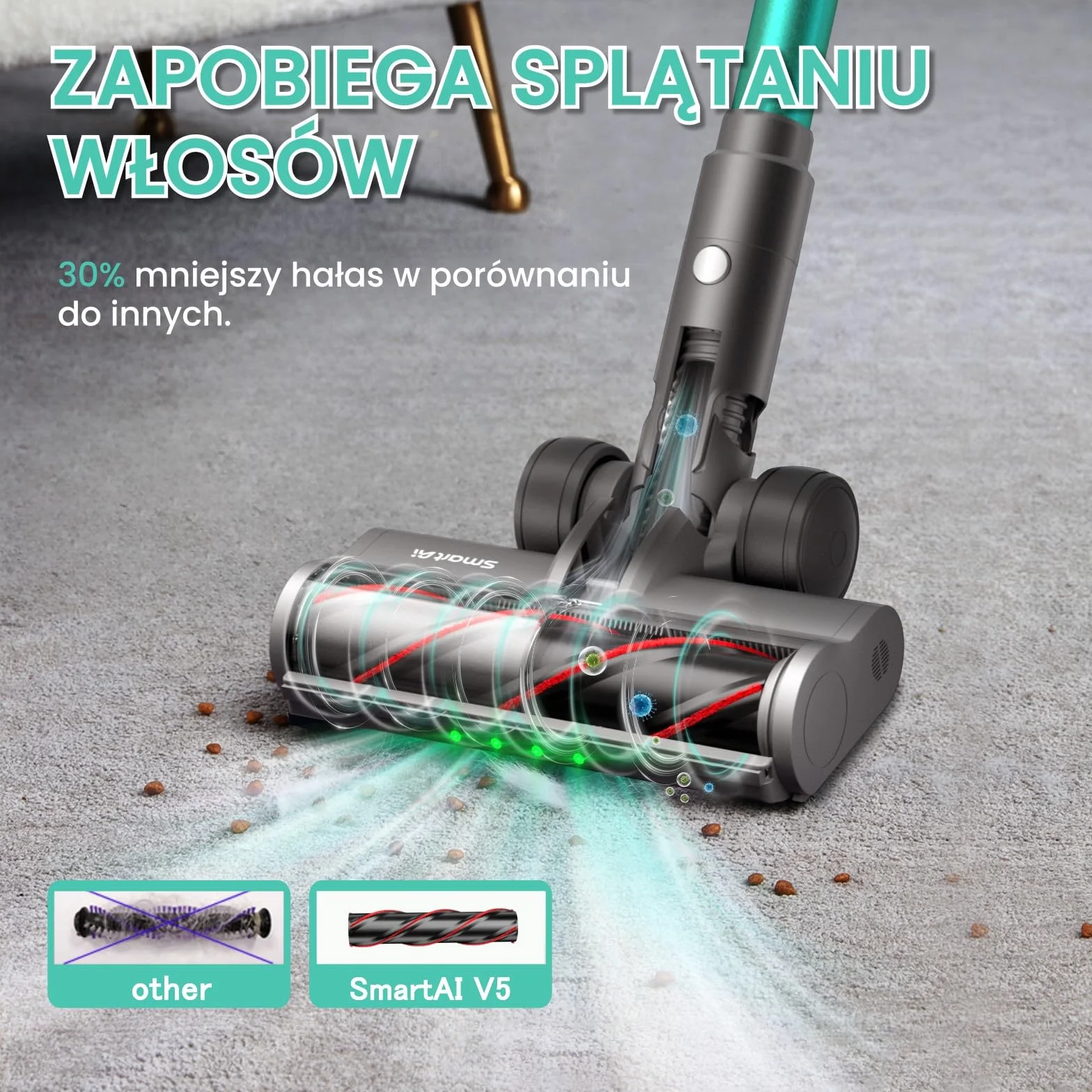 V5 Bezprzewodowy Odkurzacz, 50Kpa/600W/70Min Samostojący, Ultradługi Czas Pracy z Trybem Automatycznym do Dywanów, Sierści Zwierząt i Twardych Podłóg