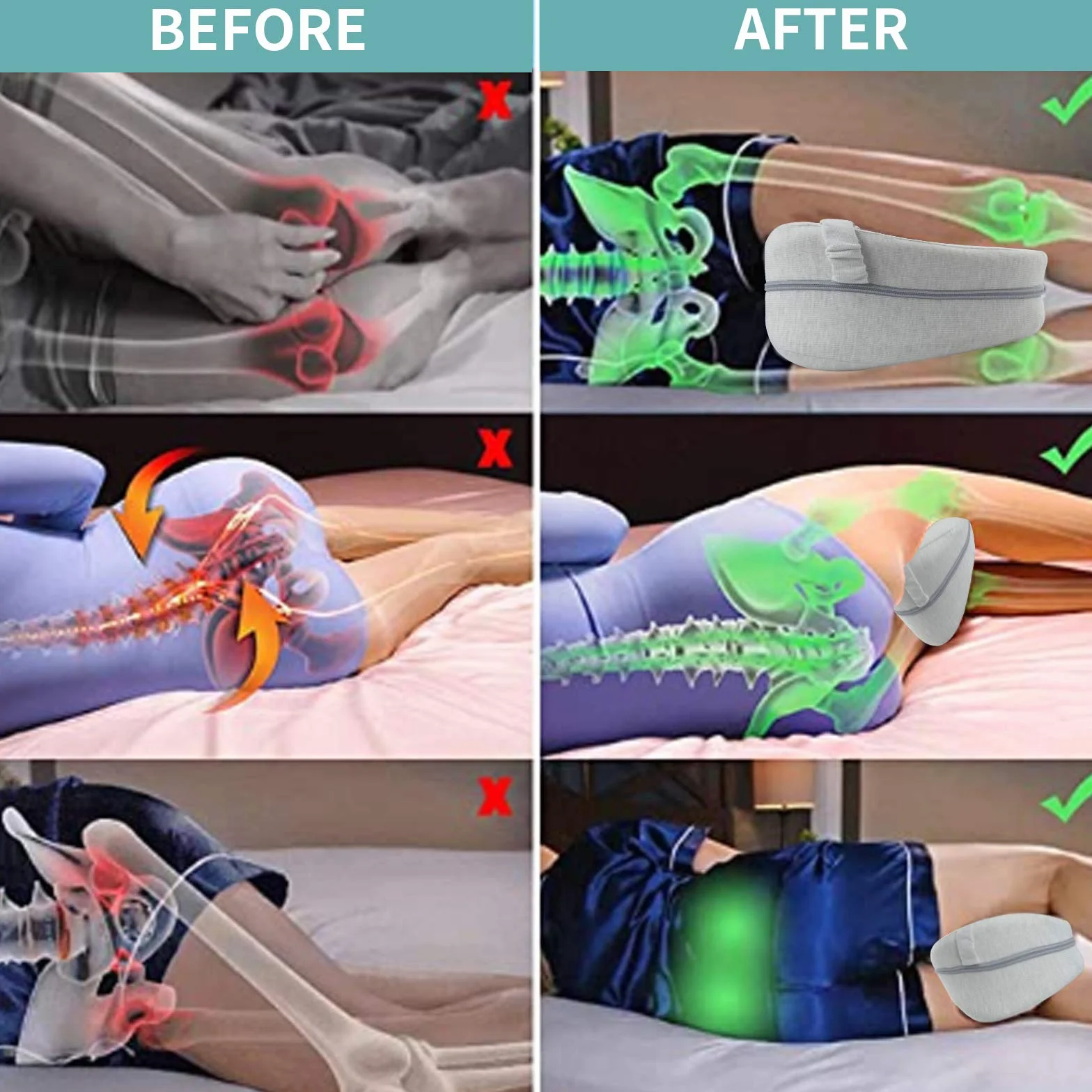 Ergonomiczna poduszka na nogę do kolan z pianki memory do spania na boku