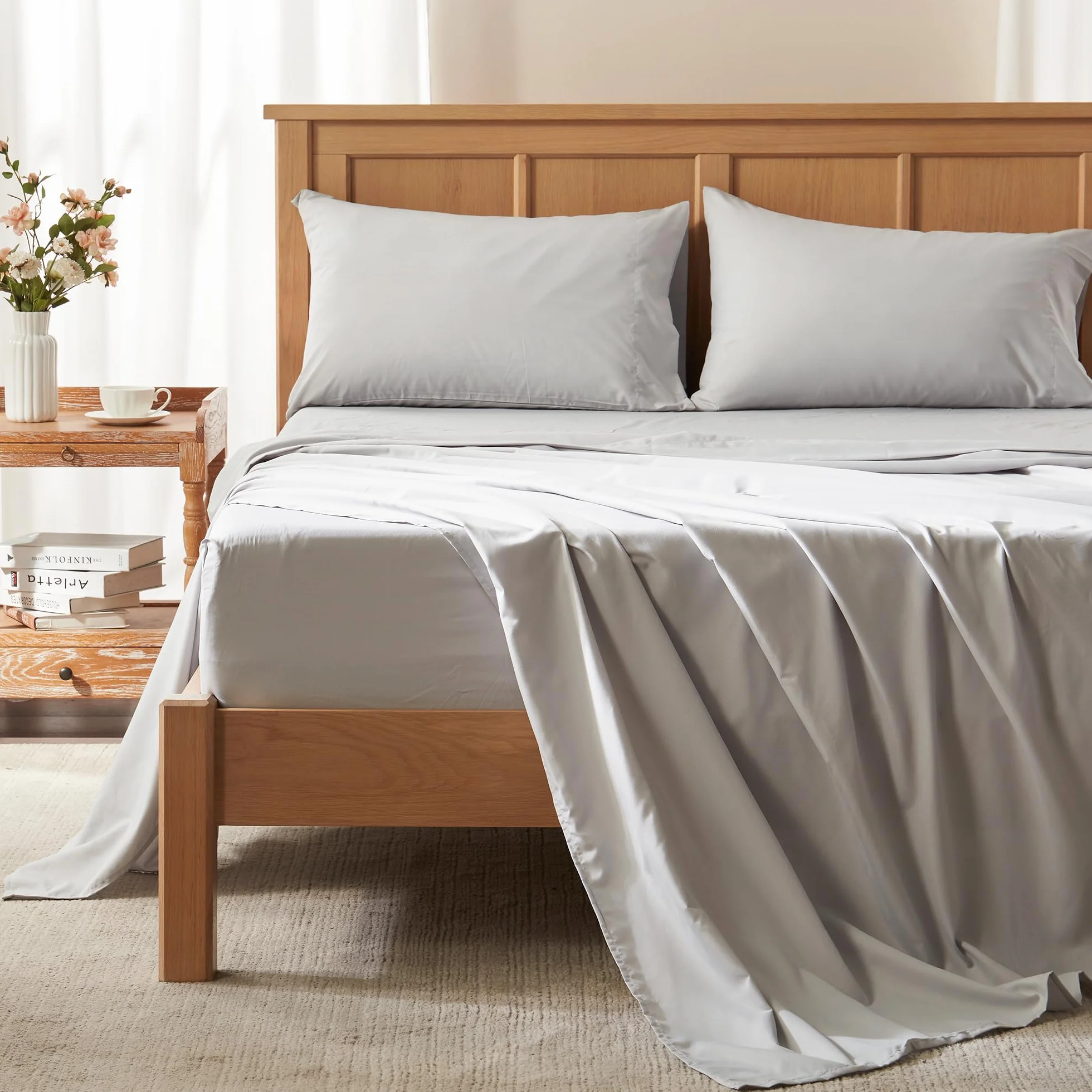 Comfort Spaces Coolmax zestaw prześcieradeł odprowadzających wilgoć, miękkie, odporne na blaknięcie, wszystkie elastyczne, głębokie kieszenie pasują do materaca do 40 cm, prześcieradła chłodzące na