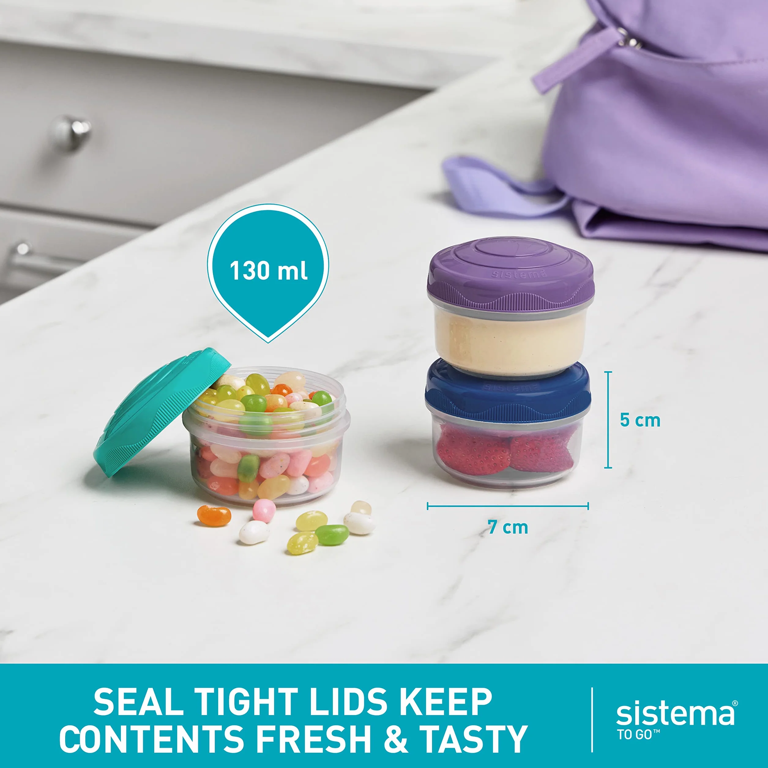Sistema To Go Mini Bites Zestaw Pojemników na Żywność, Wielokolorowy, 3 x 130 ml