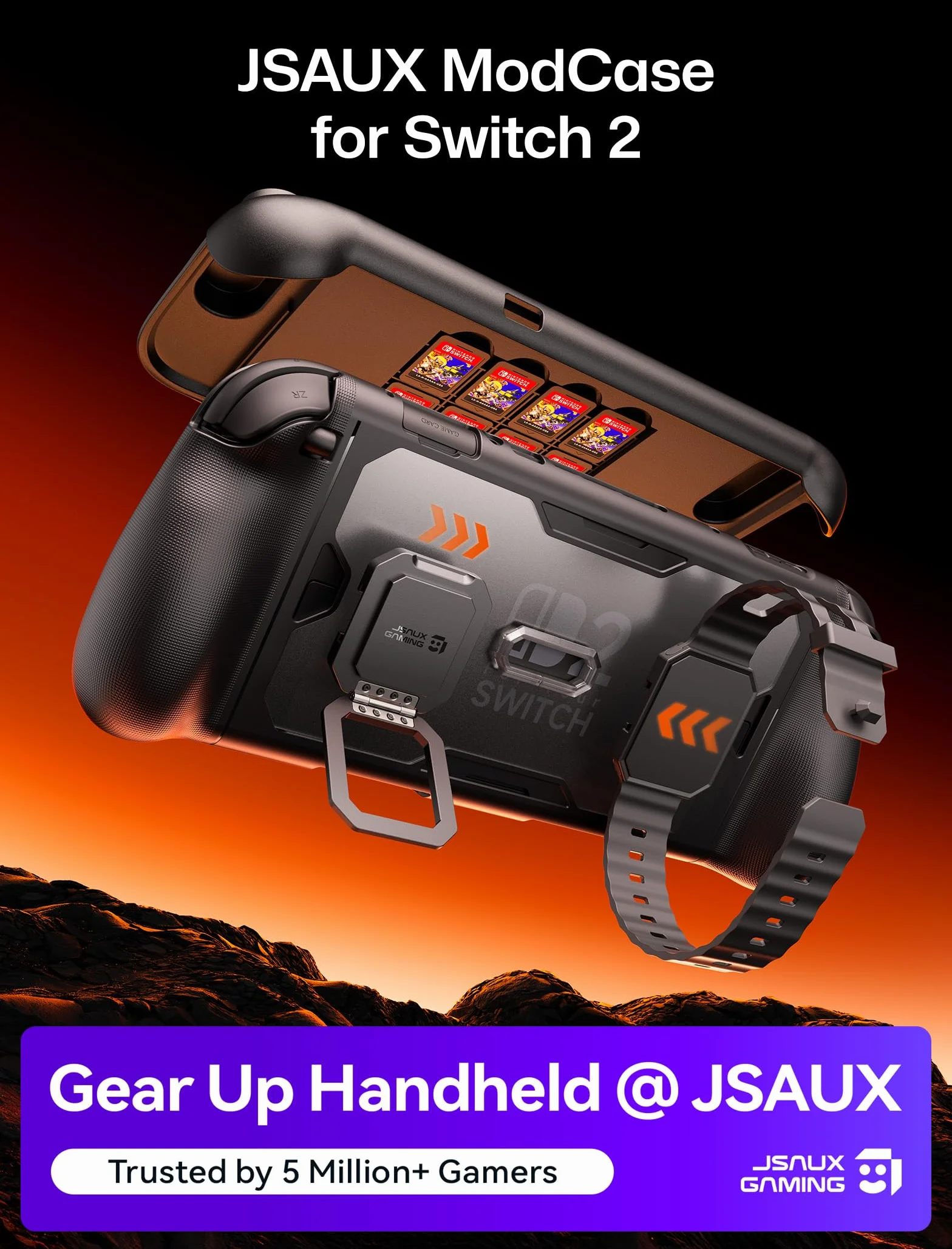JSAUX PC0121 Etui ochronne do konsoli Nintendo Switch 2, 360°, odporne na wstrząsy, ModCase z tylną obudową, przednią pokrywą, metalową podstawką i silikonowym paskiem, antypoślizgowy uchwyt
