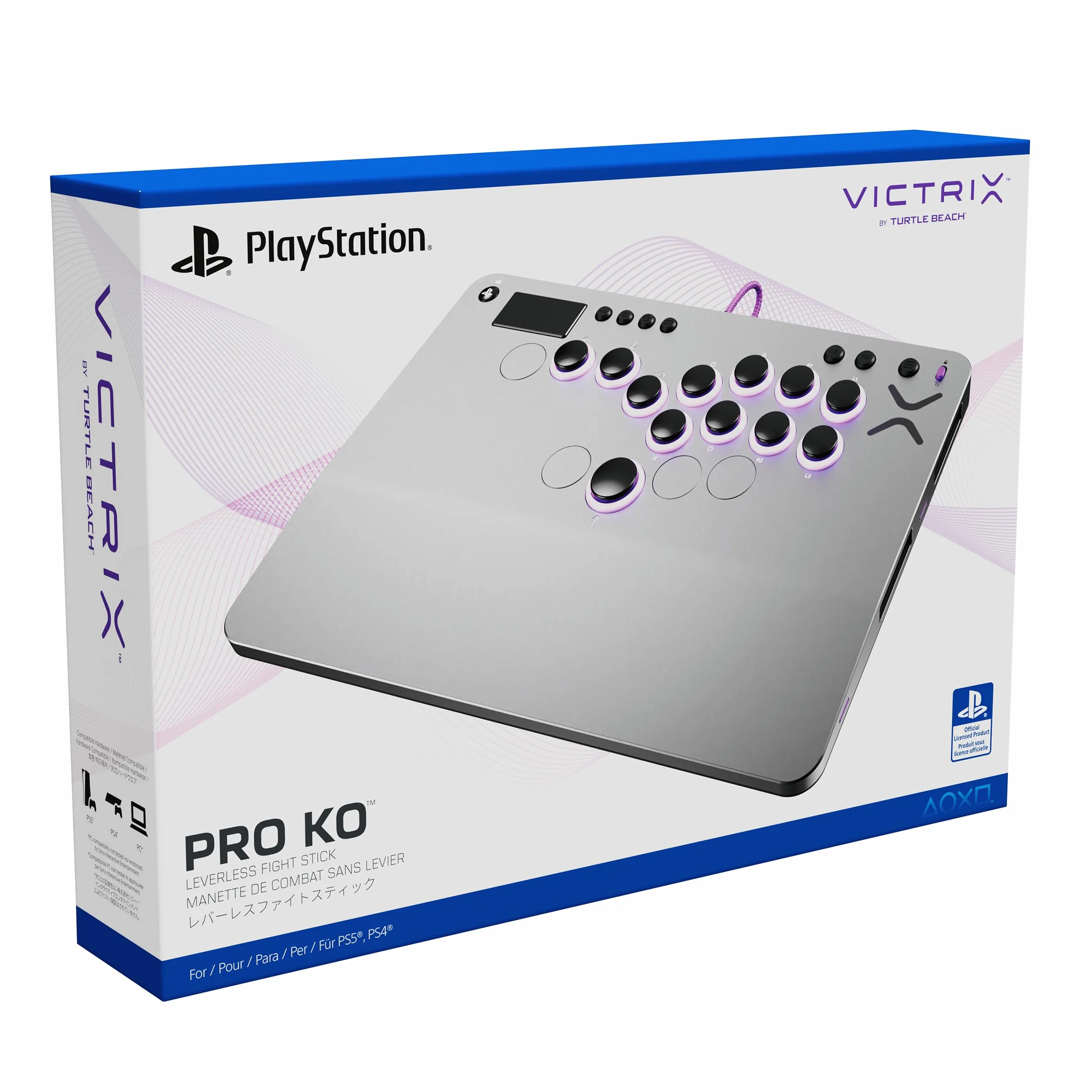 Turtle Beach Victrix Pro KO Leverless All Button Fight Stick for PlayStation 5, Officially Licensed PS5|PS4, Windows 10/11 PC, Customizable eSports Tournament Ready Controller, Gray