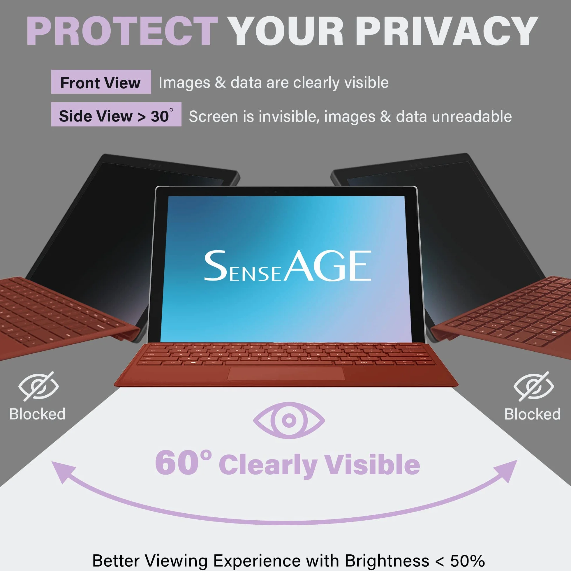 SenseAGE Magnetyczna osłona ekranu do Surface Pro 7+/7/6/5/4, antyodblaskowe/niebieskie światło, filtr ekranu antyszpiegowskiego, filtr prywatności z łatwym włączaniem/wyłączaniem, kompatybilna z