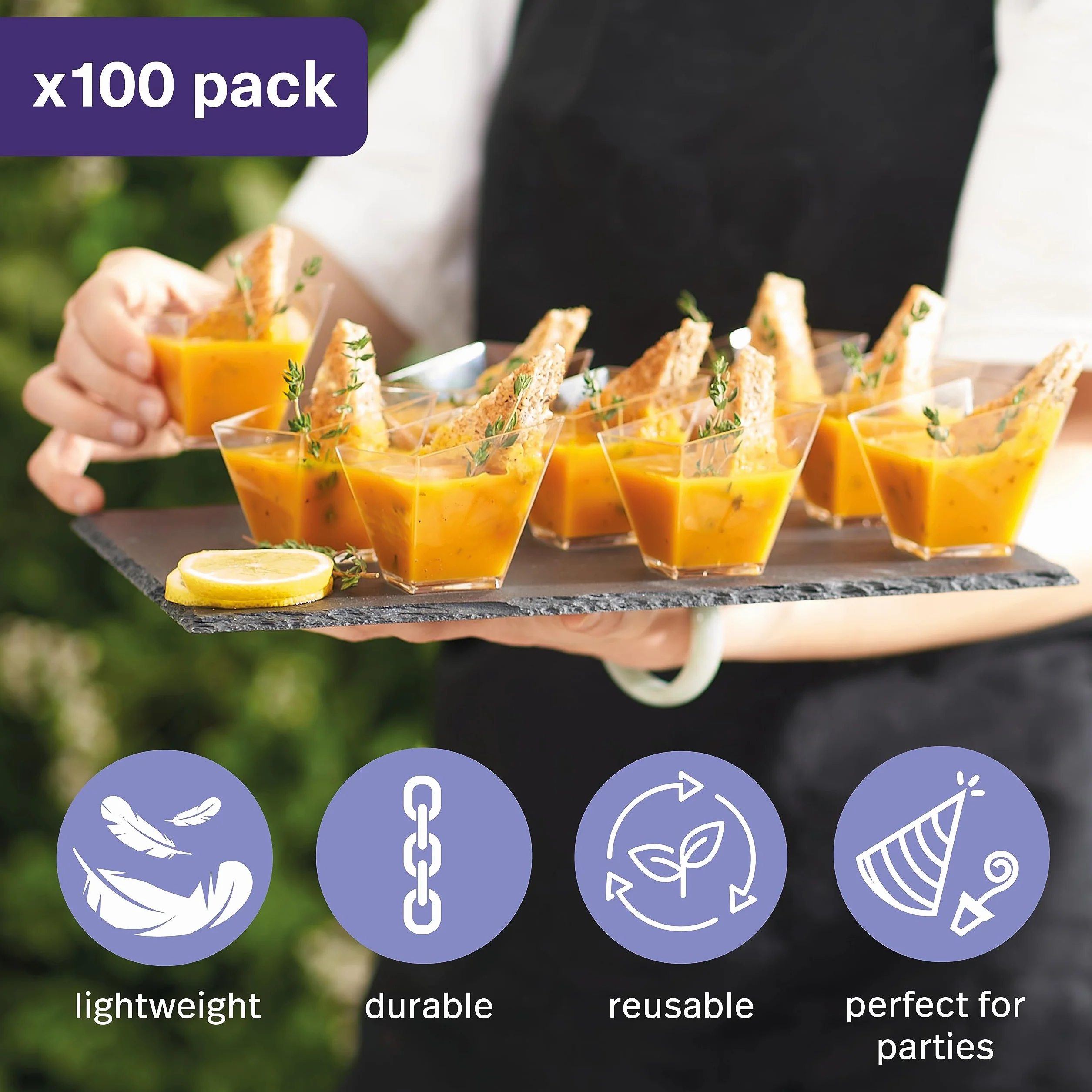 MATANA 100 Mini przezroczyste kubki na desery, kubki, szklanki na desery, aperitify, przystawki, Tiramisus, bufety (70 ml) - solidne i wielokrotnego użytku