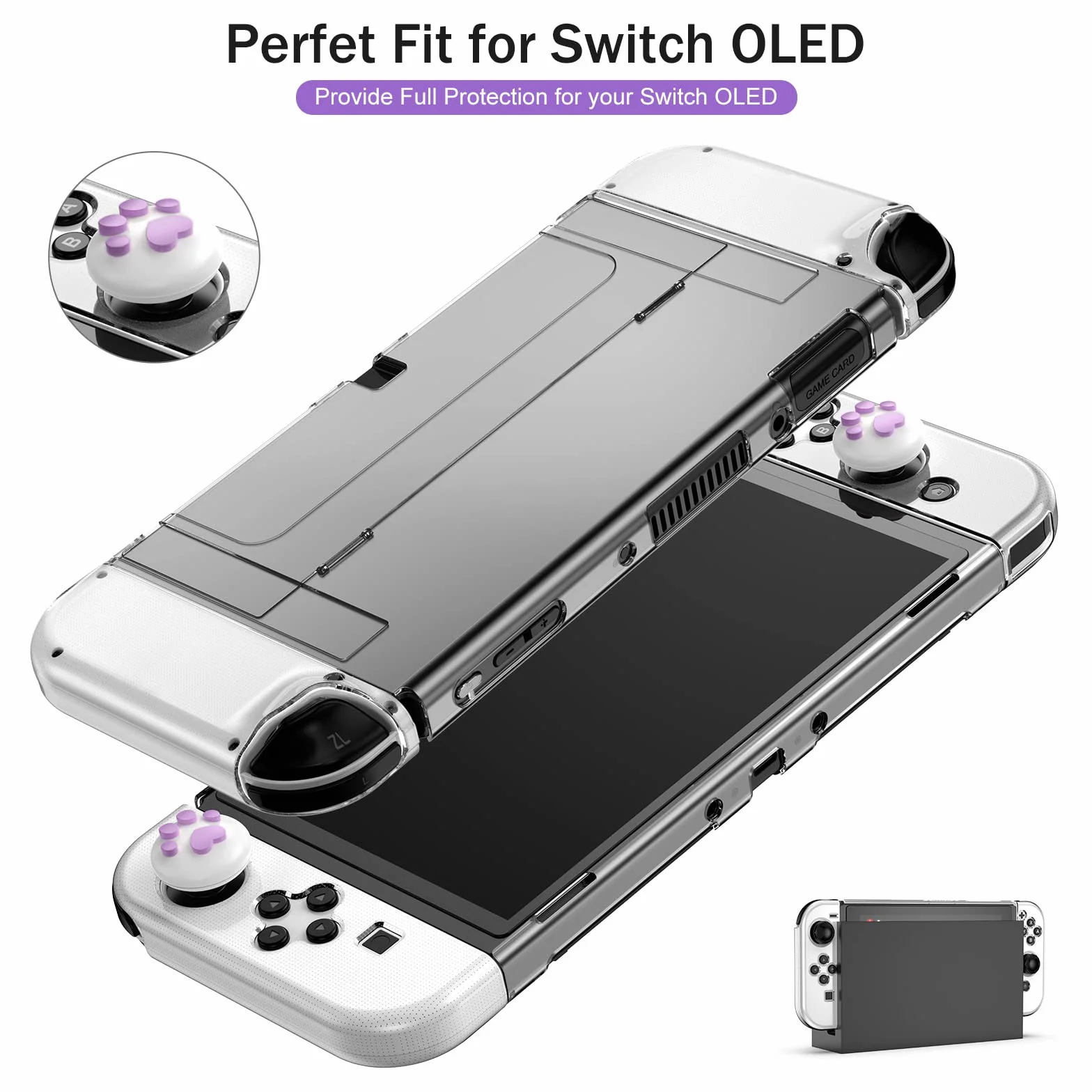 Younik Zestaw akcesoriów OLED, 15 w 1, fioletowy przełącznik, zestaw akcesoriów OLED, zawiera etui do przenoszenia z 9 przegródkami na karty do gier, regulowany stojak, etui ochronne na konsolę Switch