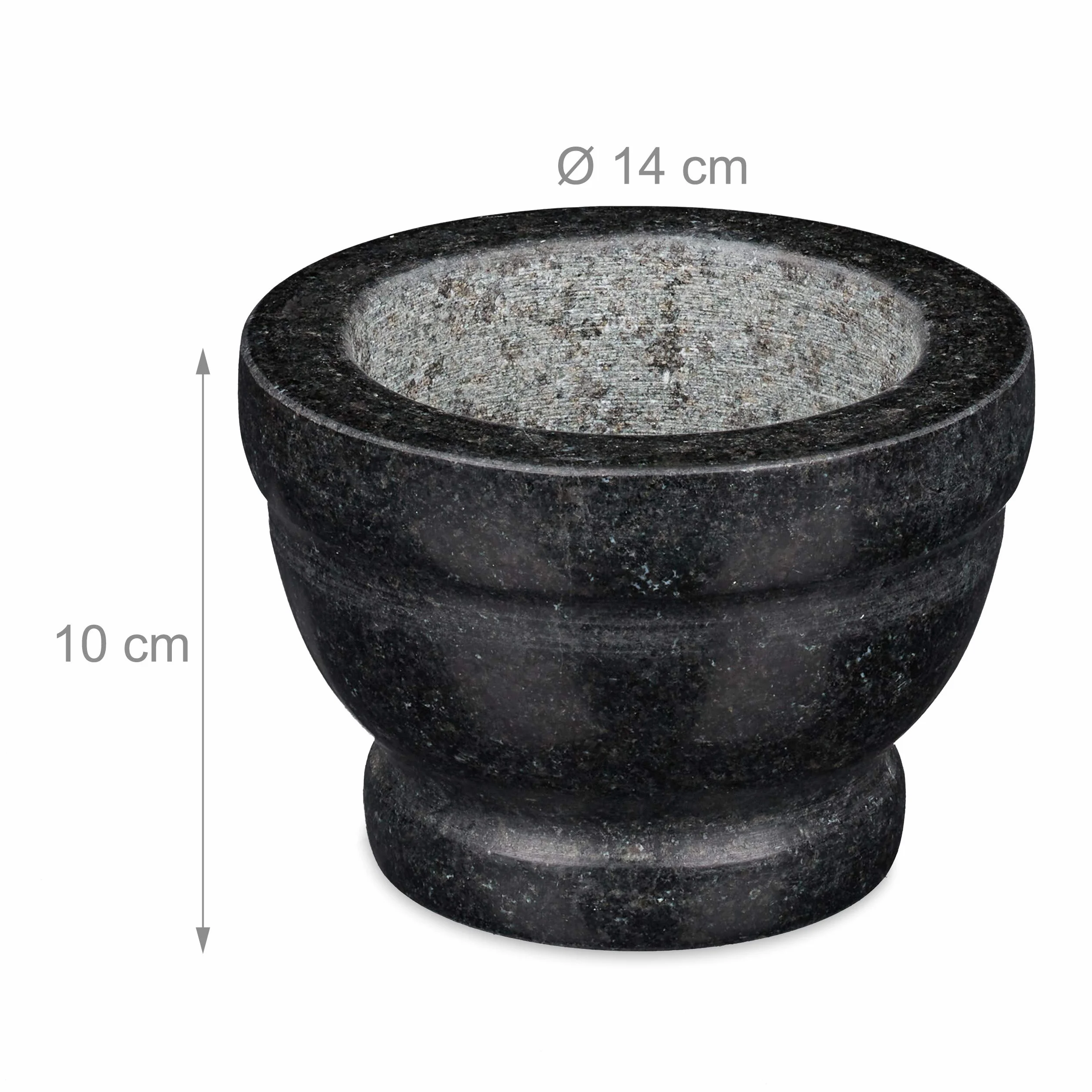 Relaxdays moździerz kuchenny z tłuczkiem, granitowy rozdrabniacz, ciężki ubijacz, miska do kruszenia Ø14cm, 400ml, szary