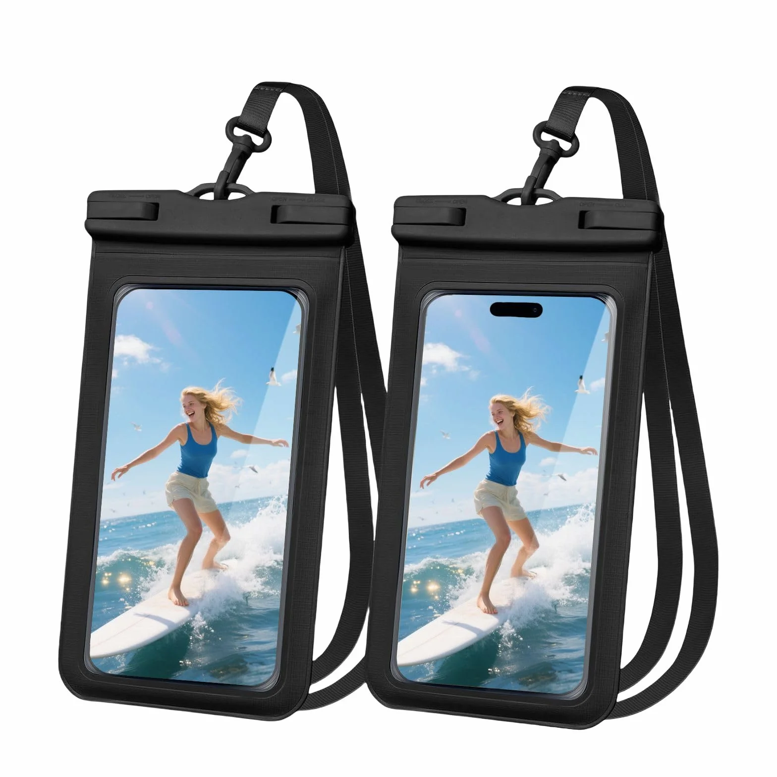 flintronic Wodoodporne etui na telefon, 2-pak regulowanych etui na telefon komórkowy z TPU do pływania, deszczu, IPX8 podwodny telefon, torba na plażę do iPhone 15, 14, 13, 12 Pro Max, Xs, Samsung