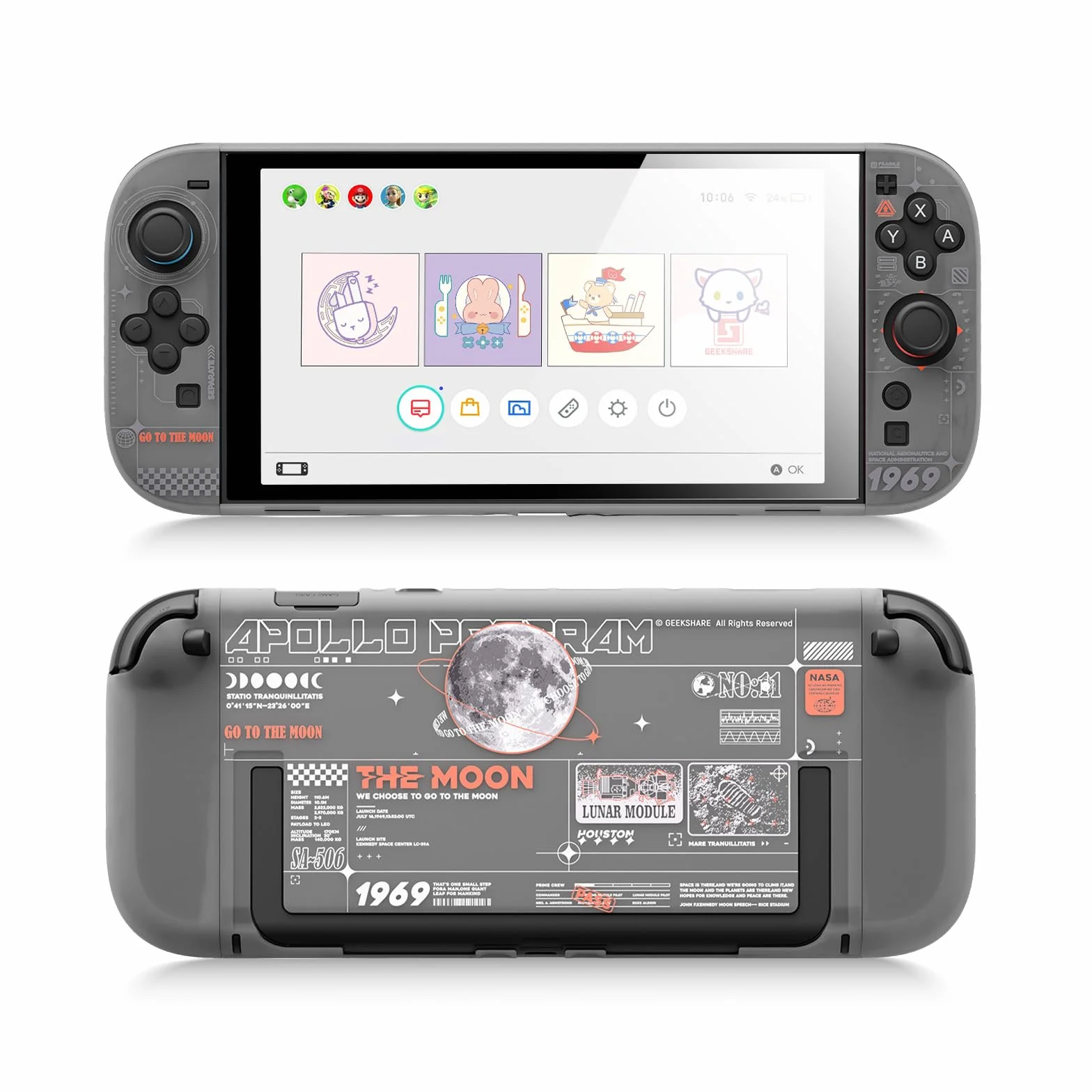 GeekShare Twarde etui kompatybilne z Switch 2 (2025), przezroczysta obudowa ochronna przeciw zarysowaniu kompatybilna z Switch 2 z odpinanym uchwytem JC, The Moon