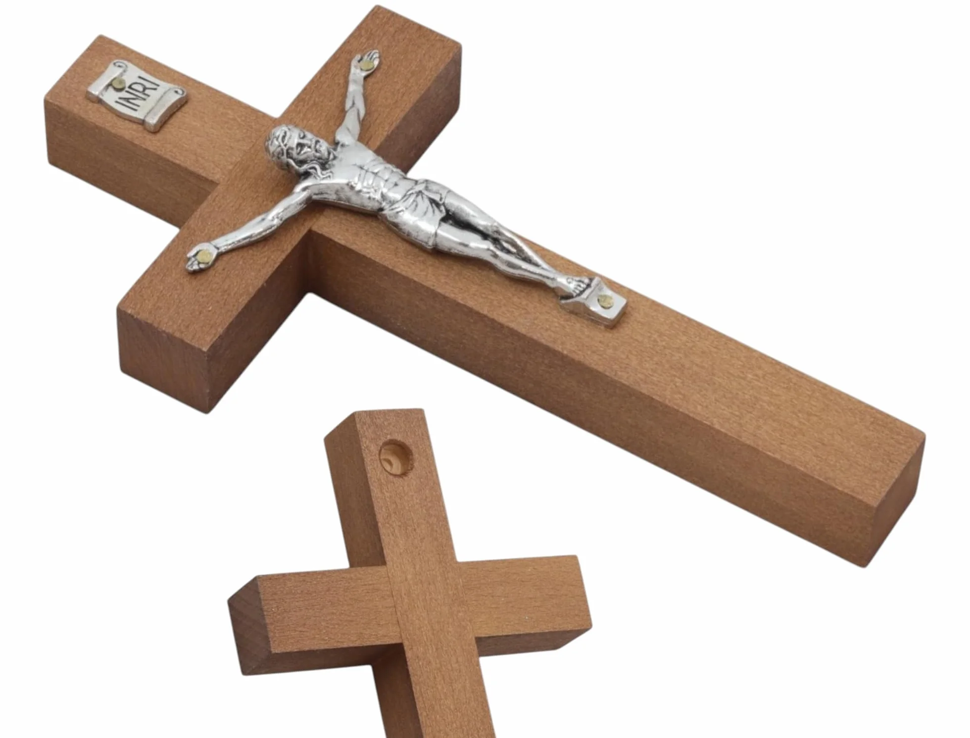 KRZYŻ DREWNIANY BRĄZOWY z figurką Jezus MAŁY 18x9cm zawieszenia na ścianę