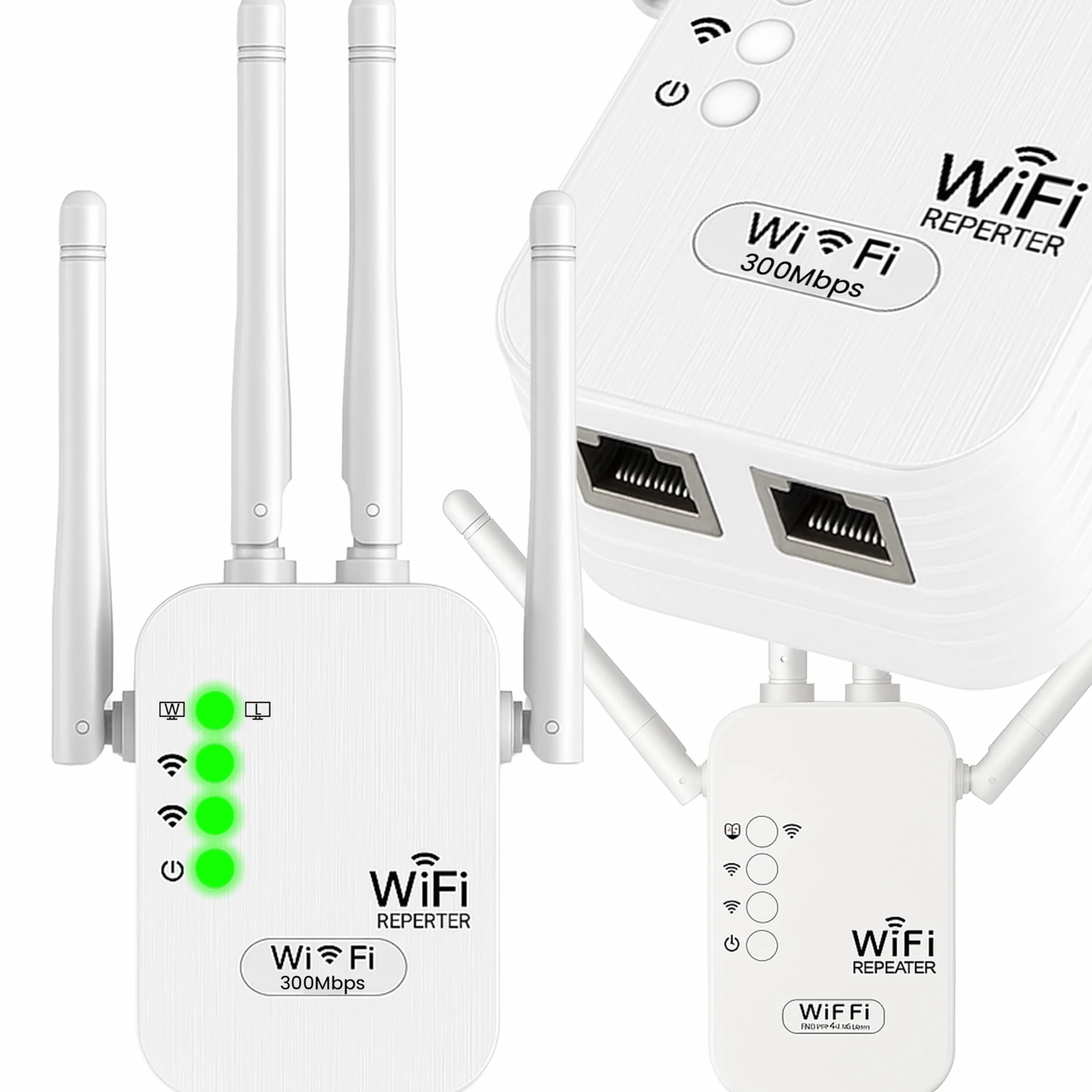 Retoo wzmacniacz sygnału Wi-Fi N 300 Mbit/s 2,4GHz 4 anteny repeater router tryb Access Point Modus WPA/WPA2 WPS funkcja EU wtyczka Biały prosty montaż dla stabilnego połączenia internetowego