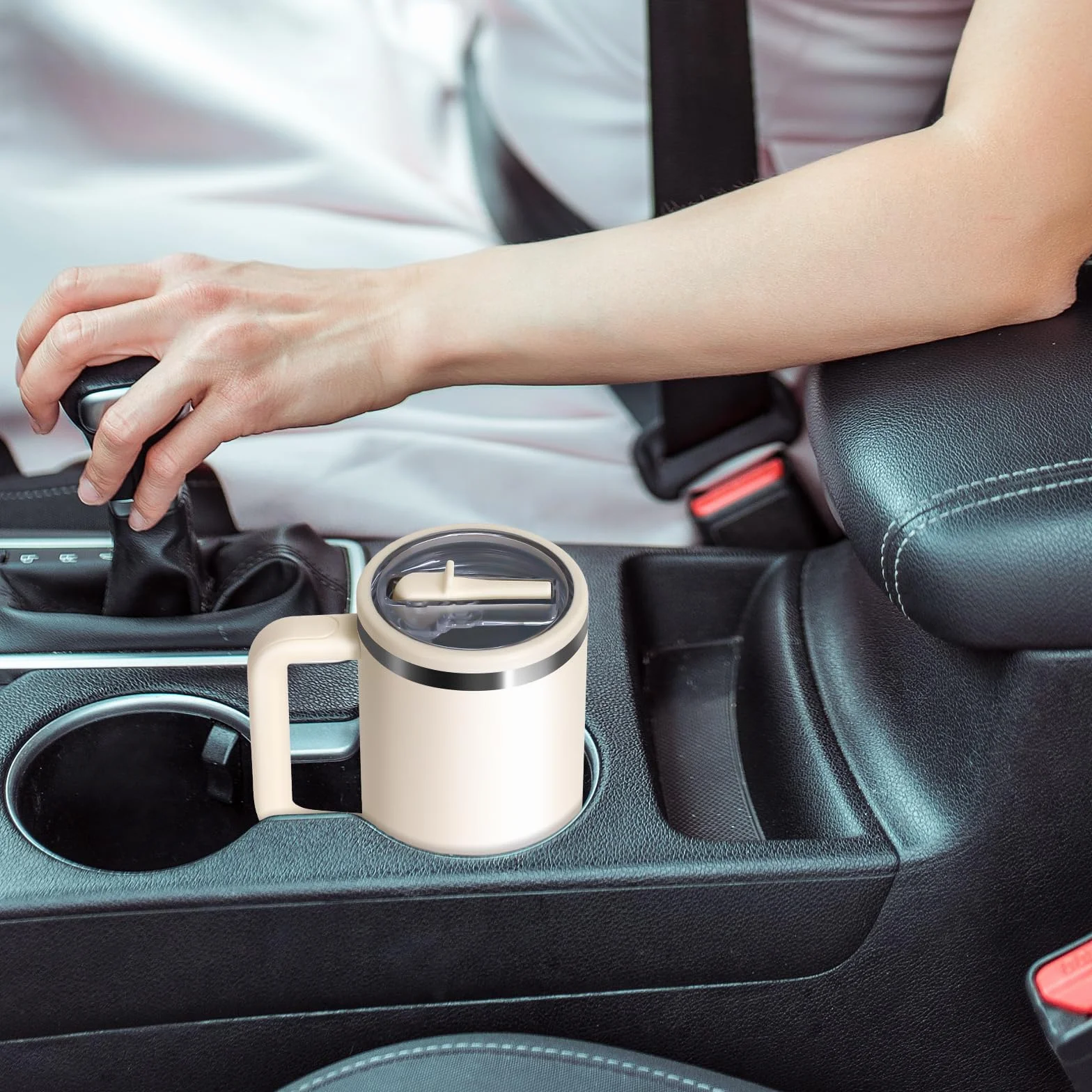 2-częściowy kubek z pokrywką, wodoodporna pokrywka Stanley Cup, akcesoria do kubków Stanley, zatyczka Stanley Cup, 40 uncji Flip Straw, akcesoria wielokrotnego użytku (biały + jasnoniebieski)