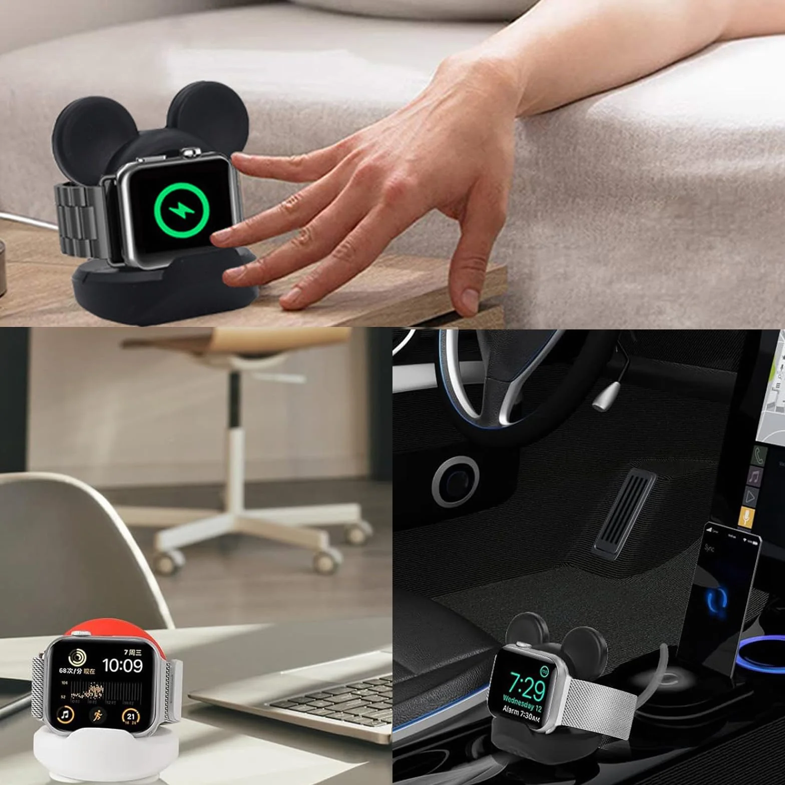 Silikonowy stojak na ładowarkę do Apple Watch, kompatybilny z Apple Watch Series Ultra2/Ultra/10/9/8/SE2/7/6/SE/5/4/3/2/1Cute iWatch Charging Dock, obsługuje stolik nocny (czarny)