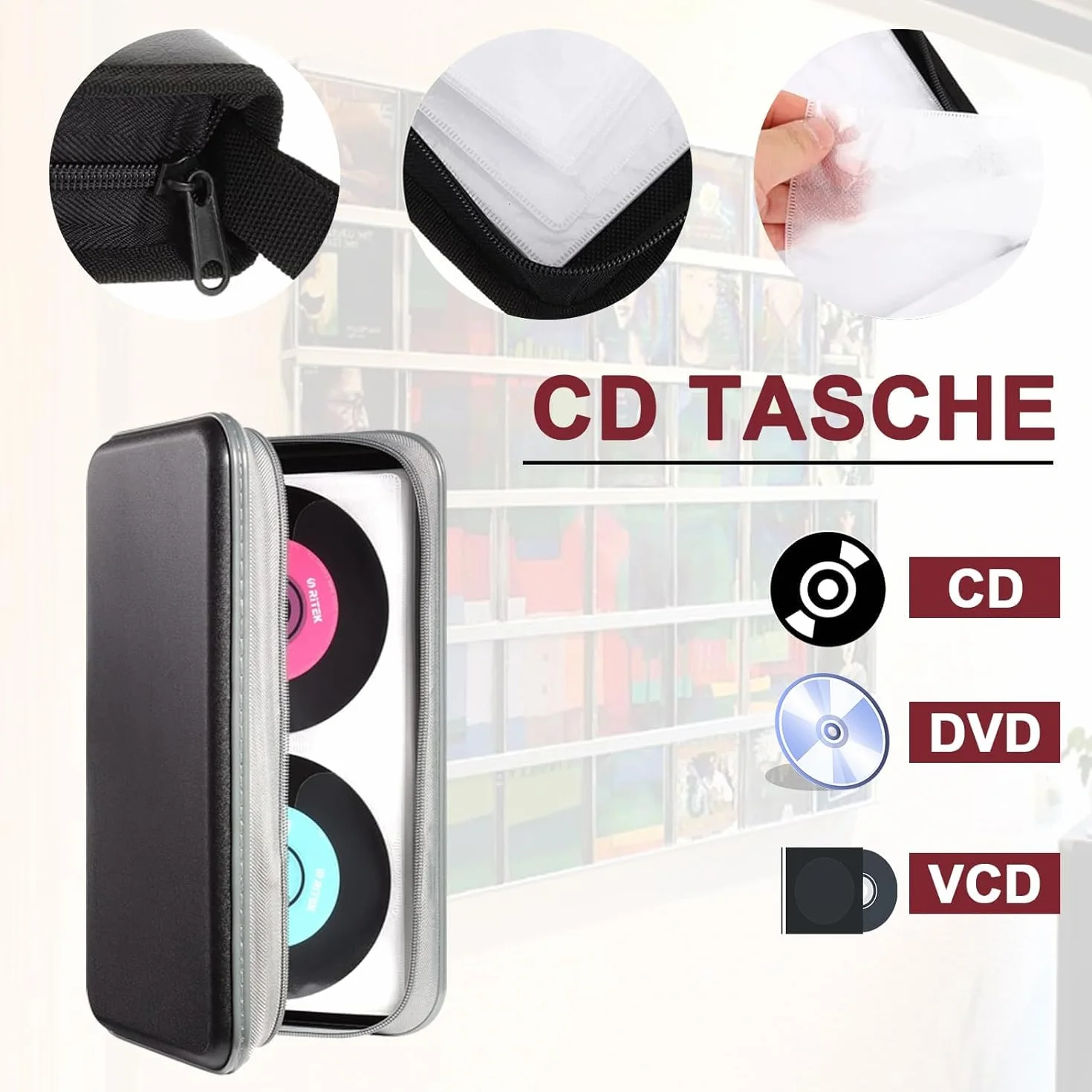 Torba na płyty CD, DVD, torba do przechowywania płyt CD do domu i samochodu, na 80 dysków, czarna