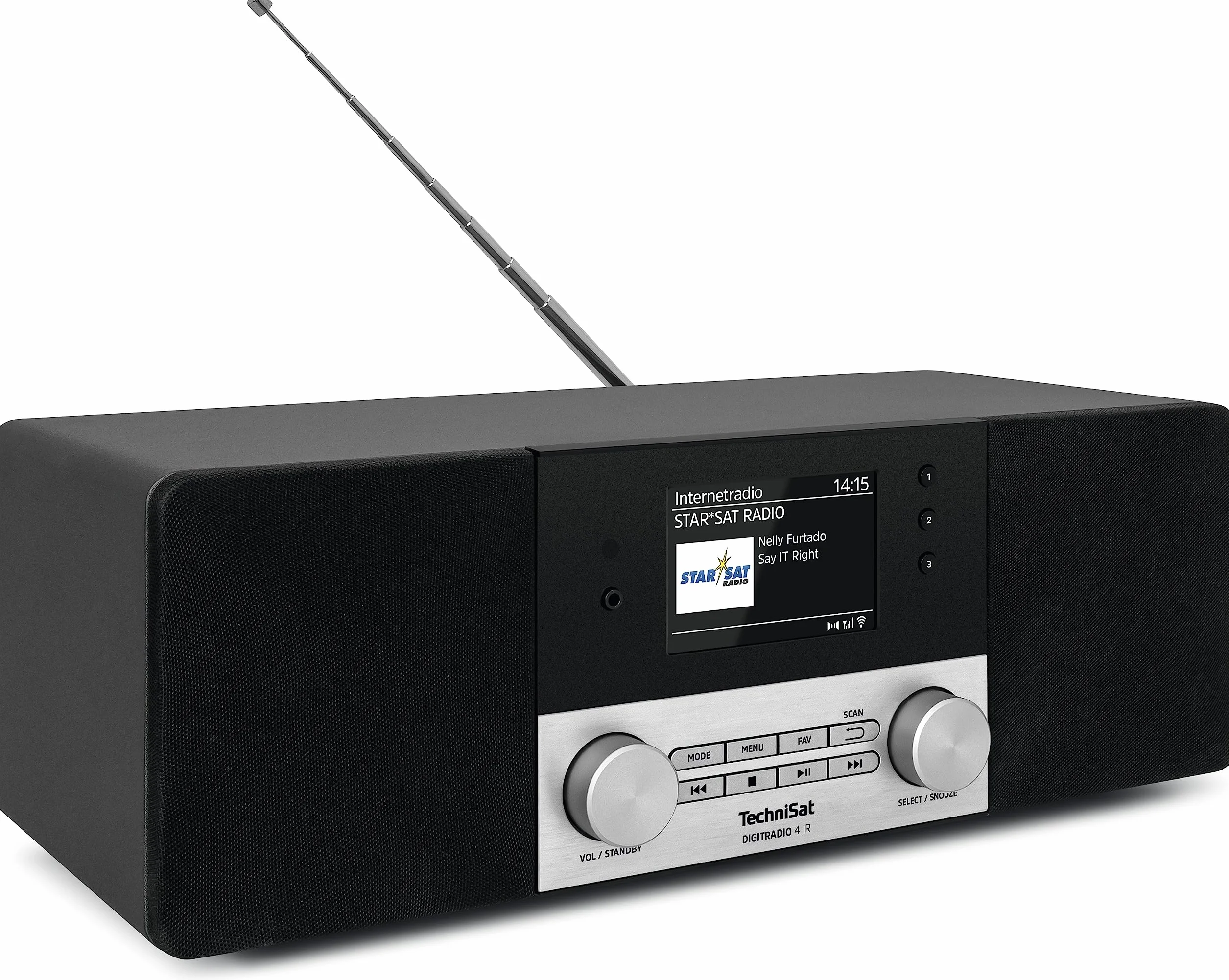 TechniSat DIGITRADIO 4 IR - stereo radio internetowe (DAB+, UKW, Bluetooth Audiostreaming, wejście AUX, budzik z timerem, wyświetlacz TFT, 20 W RMS, głośnik Elac, Made in Germany), czarne