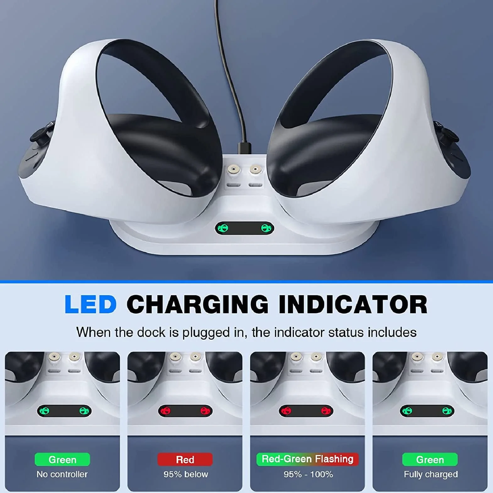 Stacja ładująca PS VR do Kontrolera PS VR2 Sense ze Wskaźnikiem LED, Magnetyczna Szybka ładowarka z podwójną ładowarką Stacja ładująca