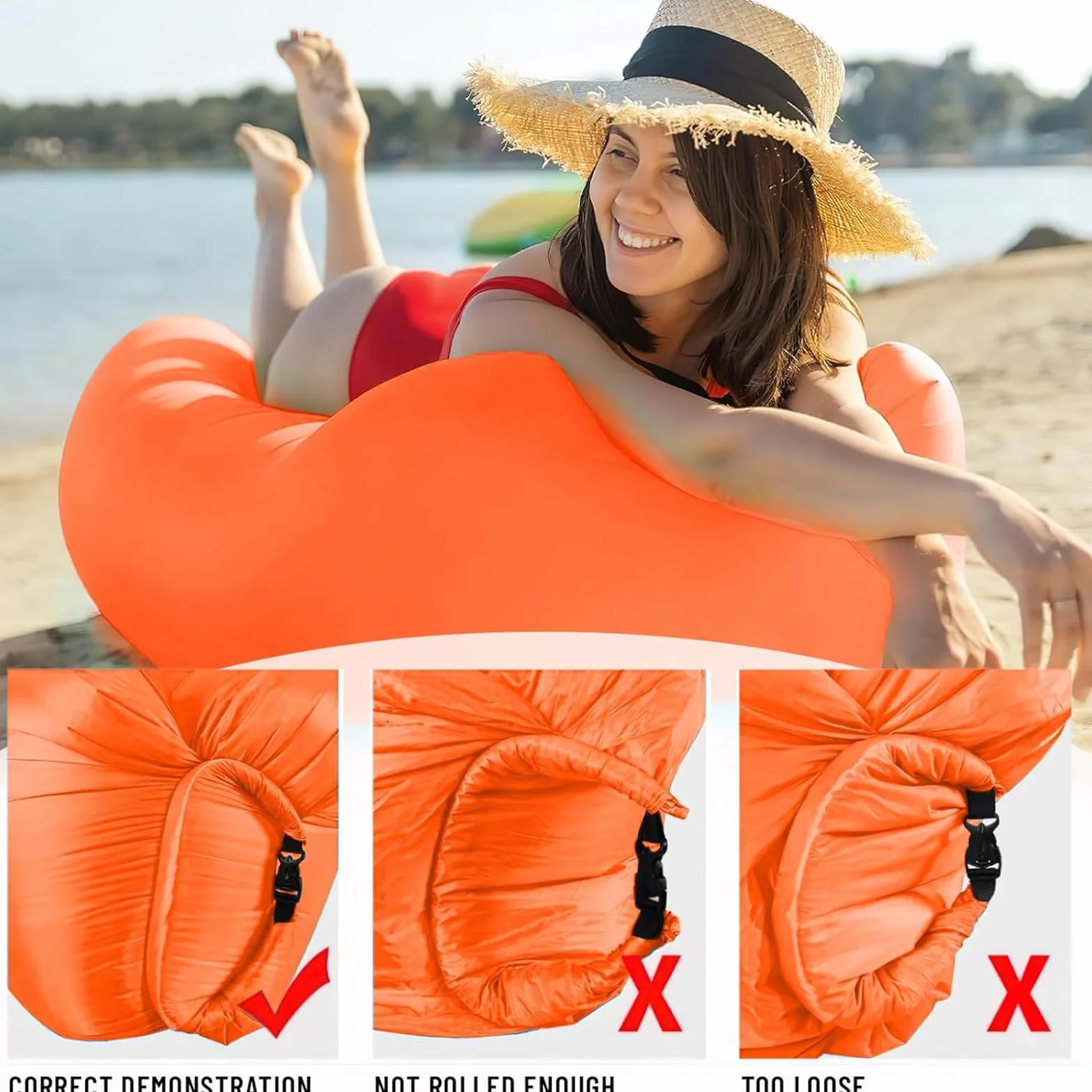 Pufa powietrzna sofa dmuchana na kemping nadmuchiwany fotel plażowy pomarańczowy M