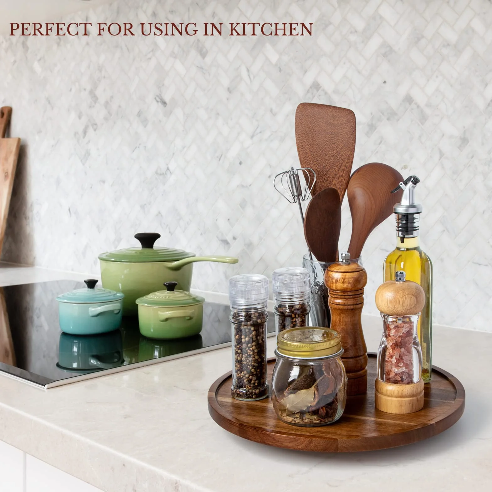 ANBOXIT Lazy Susan Organizer do Szafek, 30,5 cm Drewniany Gramofon Lazy Susan, Obrotowy Stojak na Przyprawy (1 opakowanie)