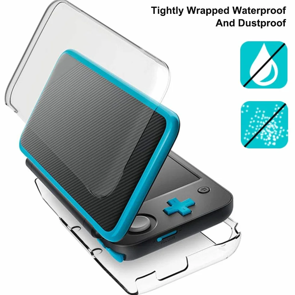 AFUNTA Twarde etui na nowe 2DS XL z 2 opakowaniami ochraniaczy ekranu, przezroczyste etui odporne na zarysowania, z 4 foliami ochronnymi ze szkła hartowanego do ekranu górnego i dolnego