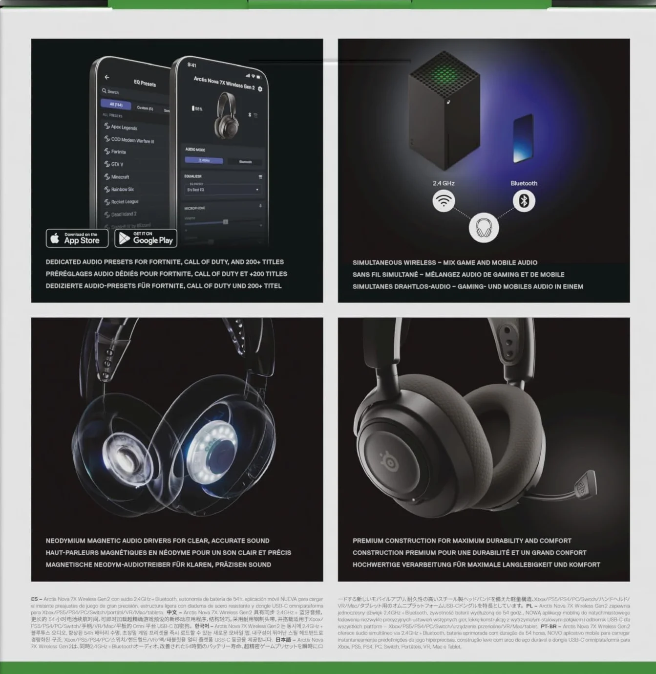 SteelSeries Arctis Nova 7X Wireless Gen 2 do gier -sterowanie aplikacją w czasie rzeczywistym - 50H + -przetworniki magnetyczne z magnesem neodymowym -miks 2,4 GHz/Bluetooth-Xbox,PS5,Switch 1/2,mobile