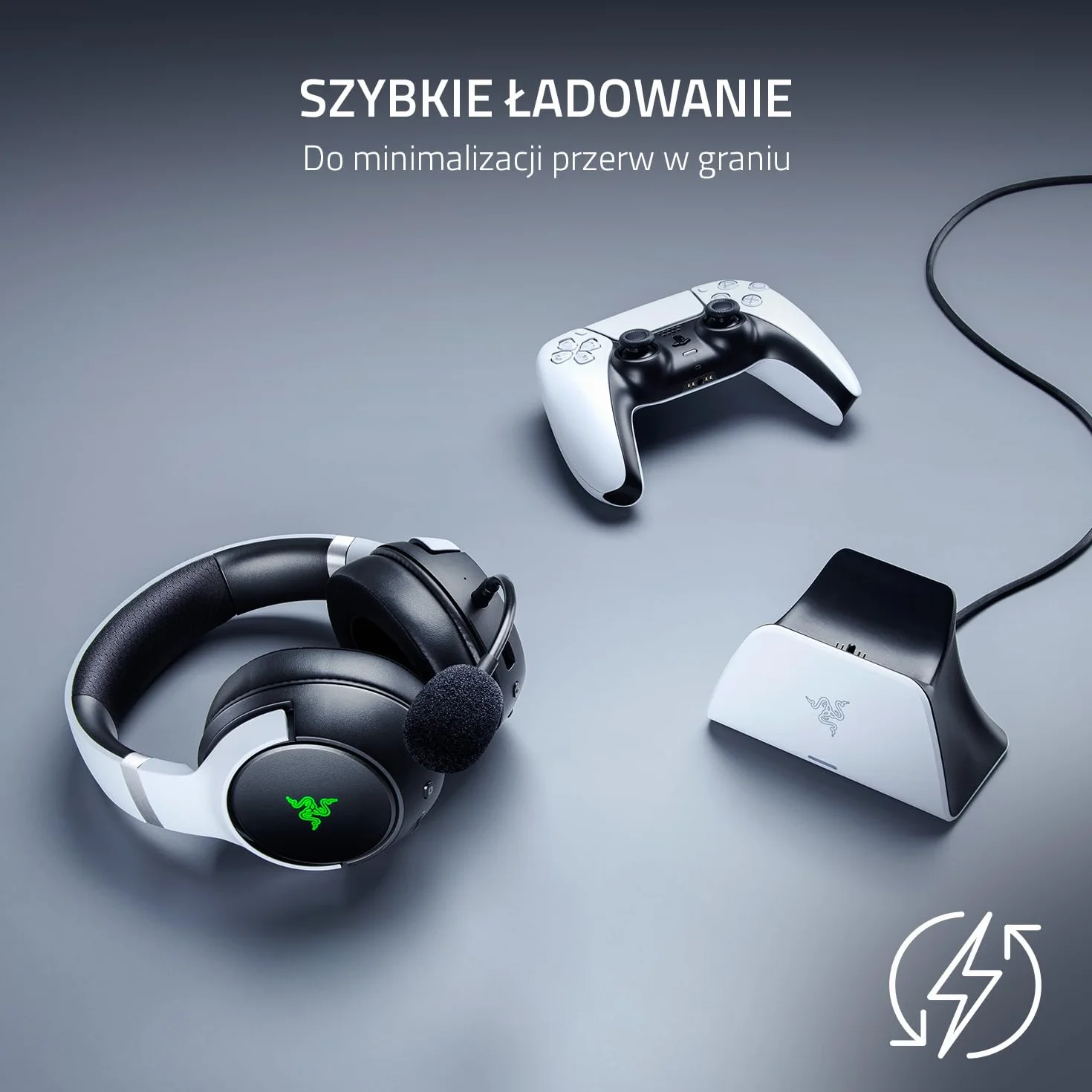 Razer Stacja do szybkiego ładowania – stacja szybkiego ładowania do kontrolera PS5 (szybkie ładowanie, zakrzywiona konstrukcja obudowy, obsługa jedną ręką, ładowanie przez USB), niebieska