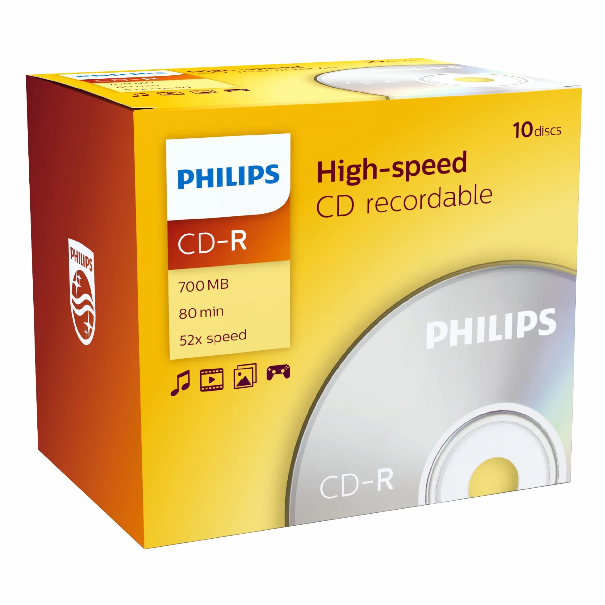 Philips CD-R nośniki o wysokiej prędkości High-speed (700 MB / 80 minut, 52x prędkość, 10 szt. w pudełku Jewel Case)