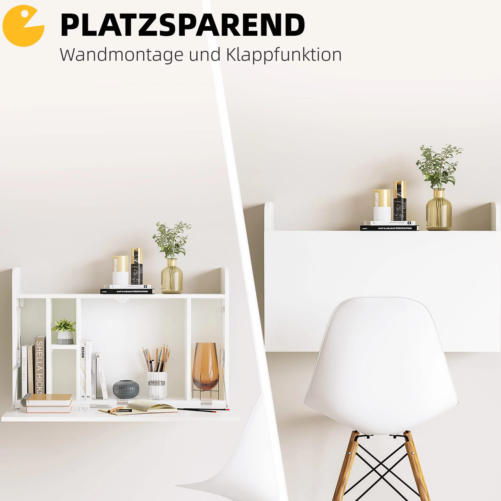 HOMCOM Stół ścienny składany biurko z półkami 77x20x41 cm biały