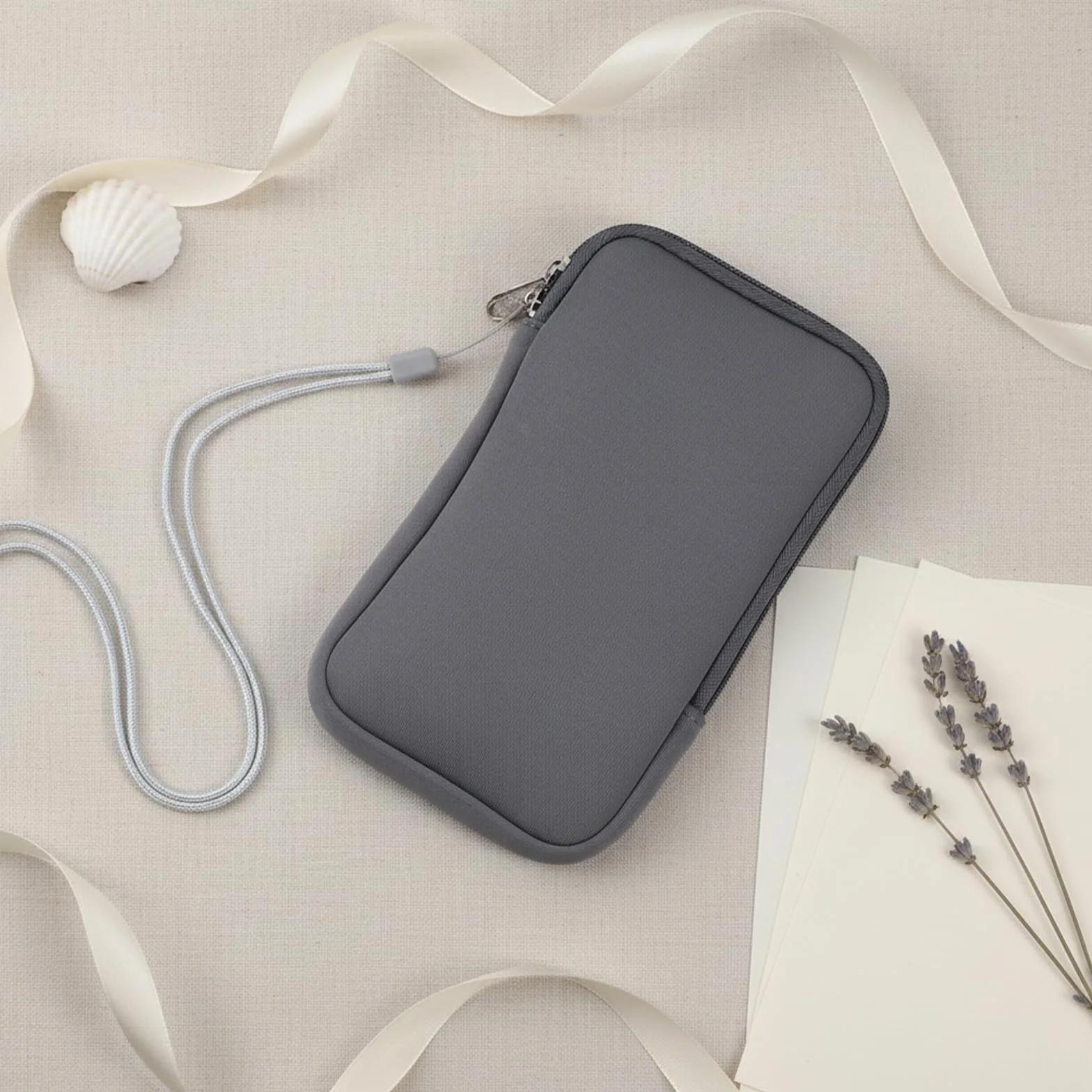 Prasacco Etui na telefon komórkowy z neoprenu ze sznurkiem do ściągania, uniwersalne etui na telefon komórkowy, proste etui na smartfon do 18,5 cm karty pieniężne (szare)